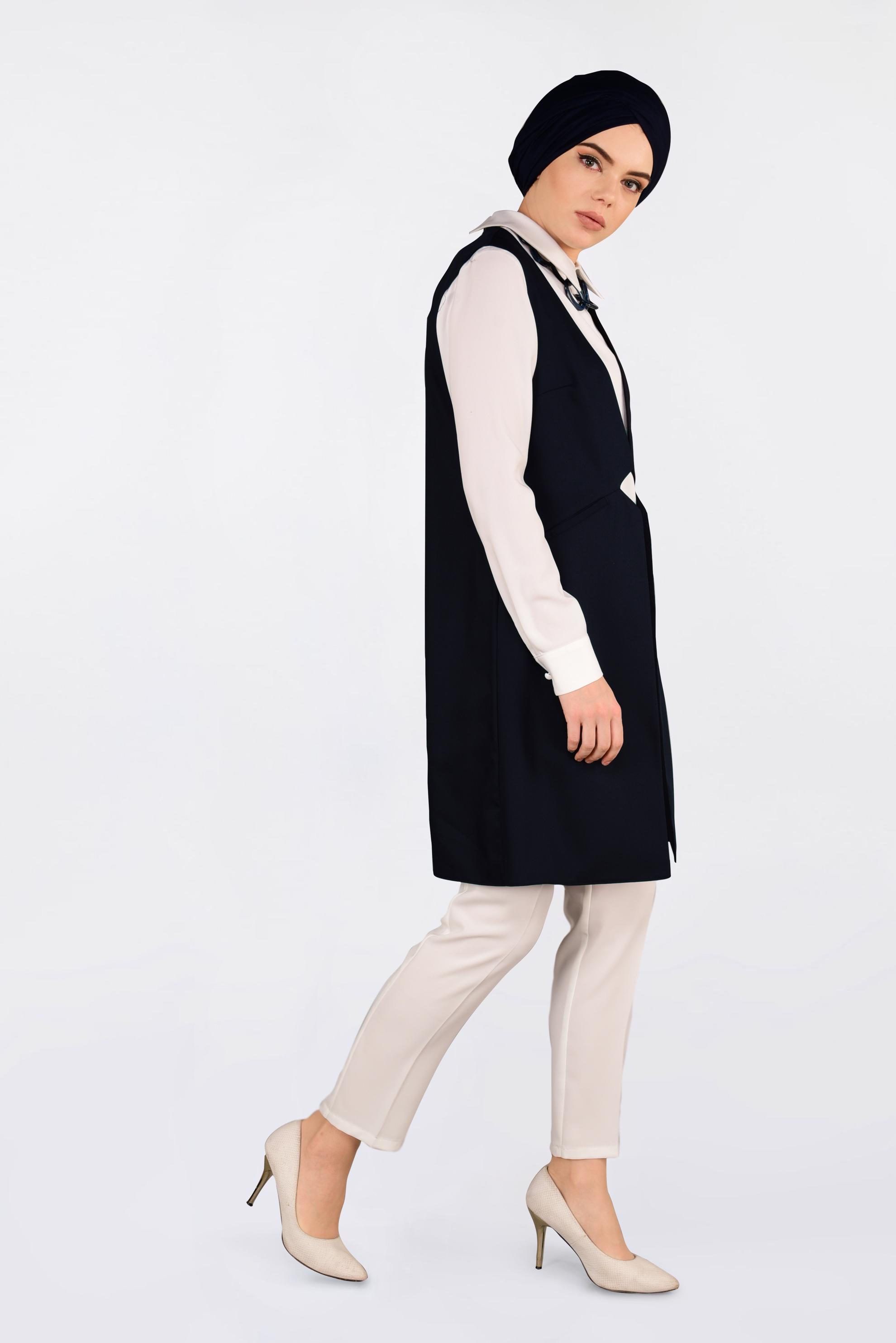 Tesettür giyim LACİVERT İKİ YANI CEPLİ KLASİK YELEK 4330