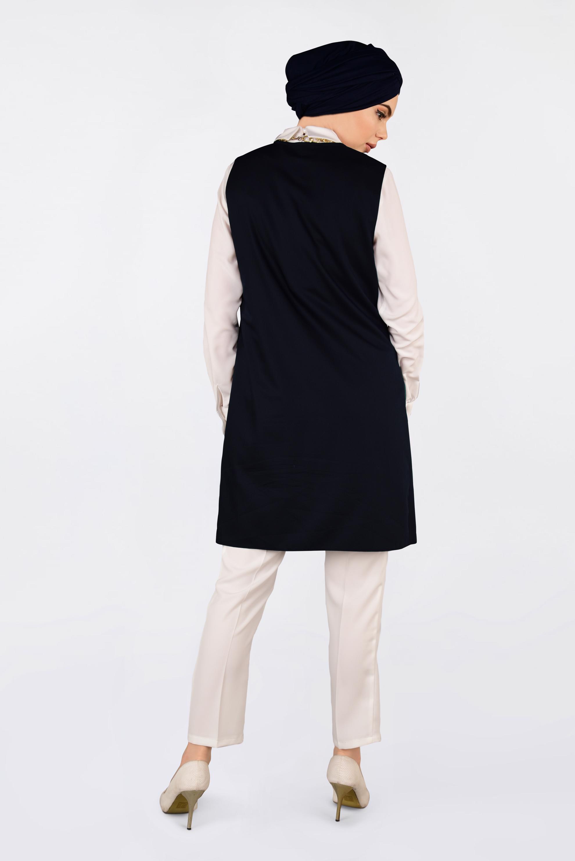 Tesettür giyim LACİVERT İKİ YANI CEPLİ KLASİK YELEK 4330