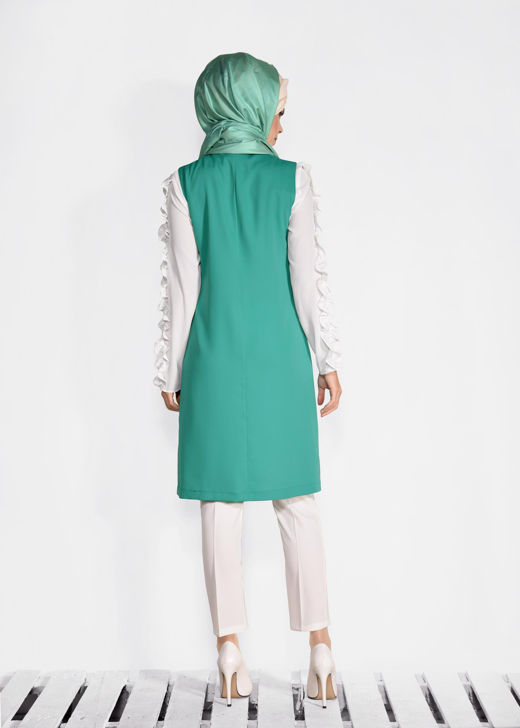 Tesettür giyim YEŞİL ÖNDEN DÜĞMELİ UZUN YELEK 4332