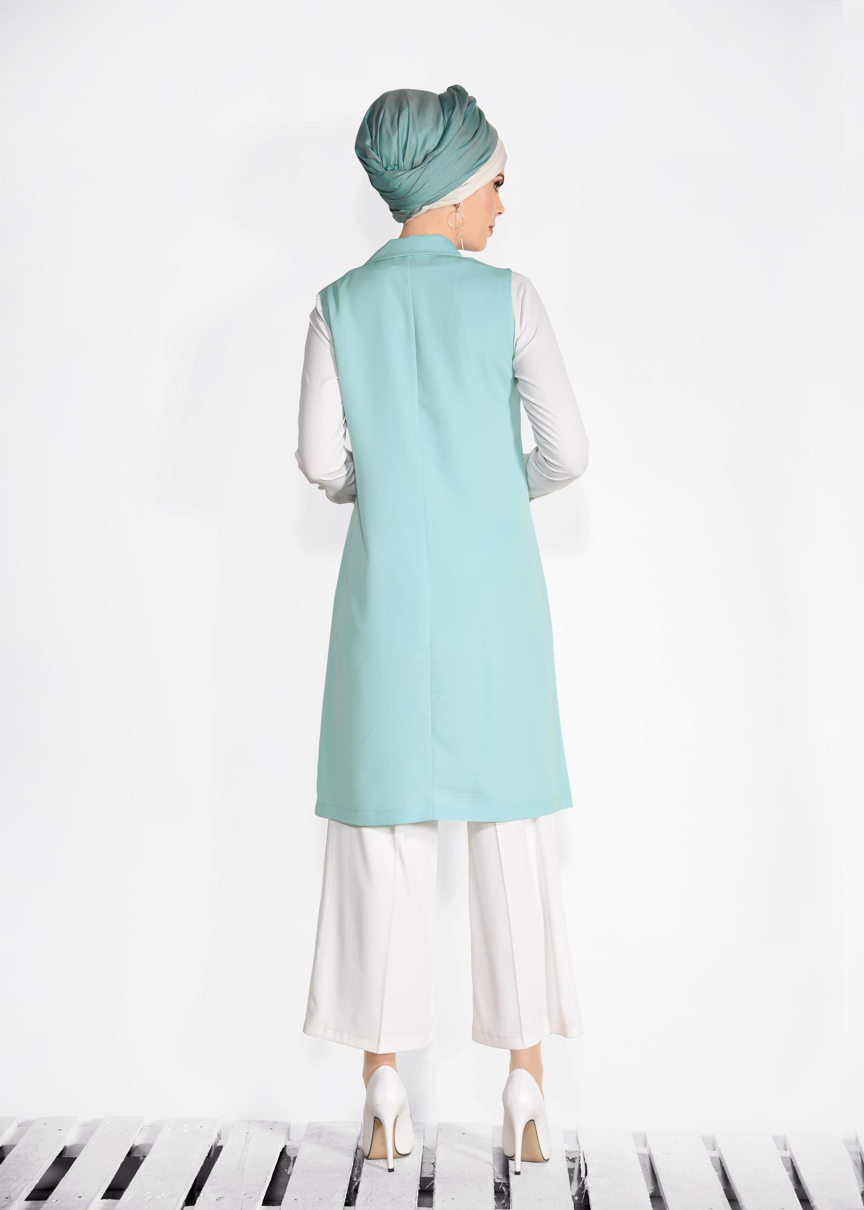 Tesettür giyim MAVİ ÖNDEN DÜĞMELİ UZUN YELEK 4332