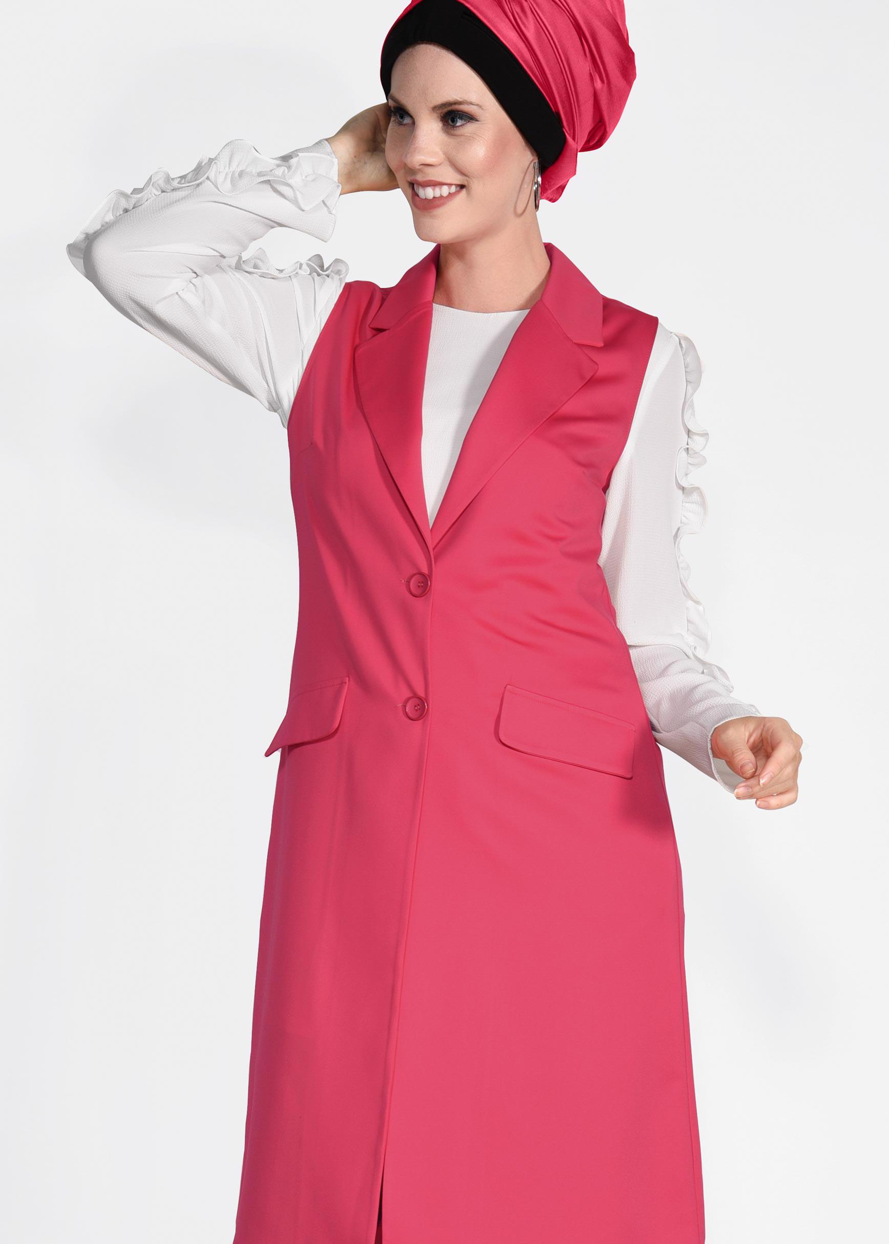 Tesettür giyim MERCAN ÖNDEN DÜĞMELİ UZUN YELEK 4332