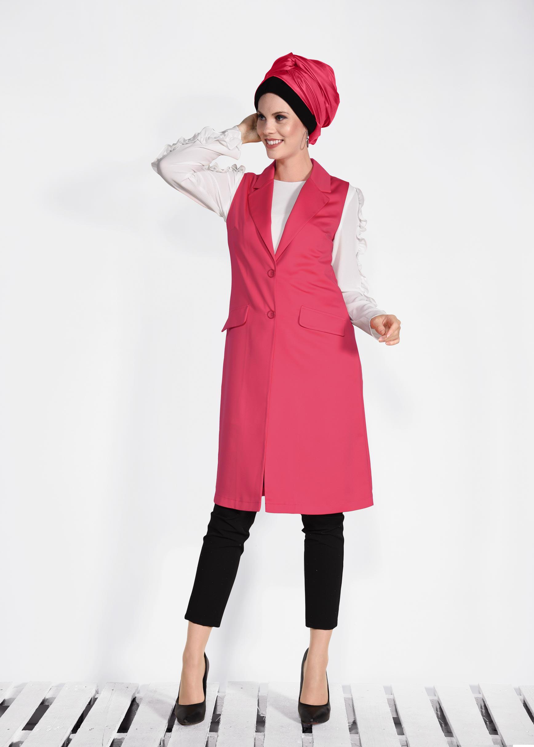 Tesettür giyim MERCAN ÖNDEN DÜĞMELİ UZUN YELEK 4332