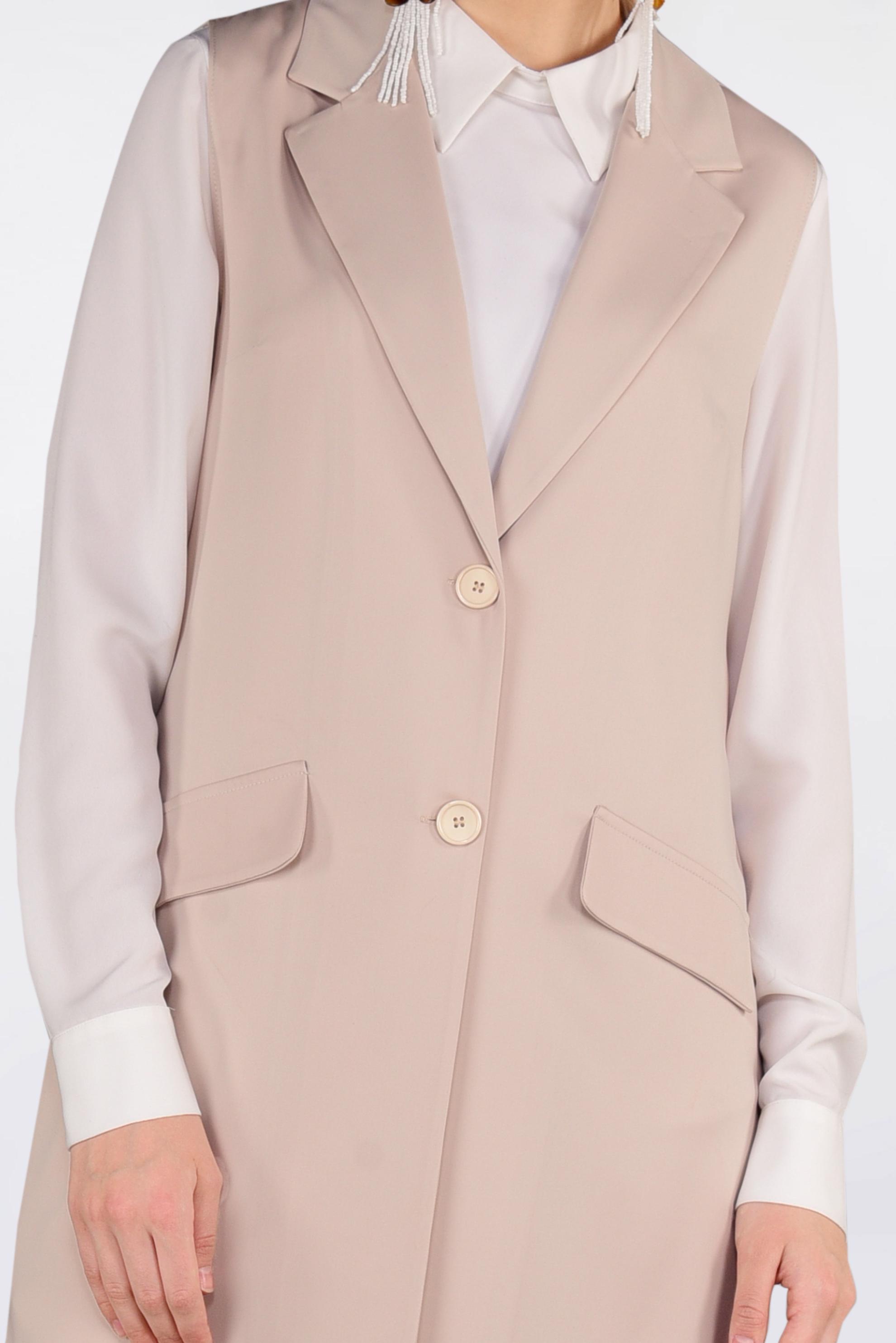 Tesettür giyim BEJ ÖNDEN DÜĞMELİ UZUN YELEK 4332