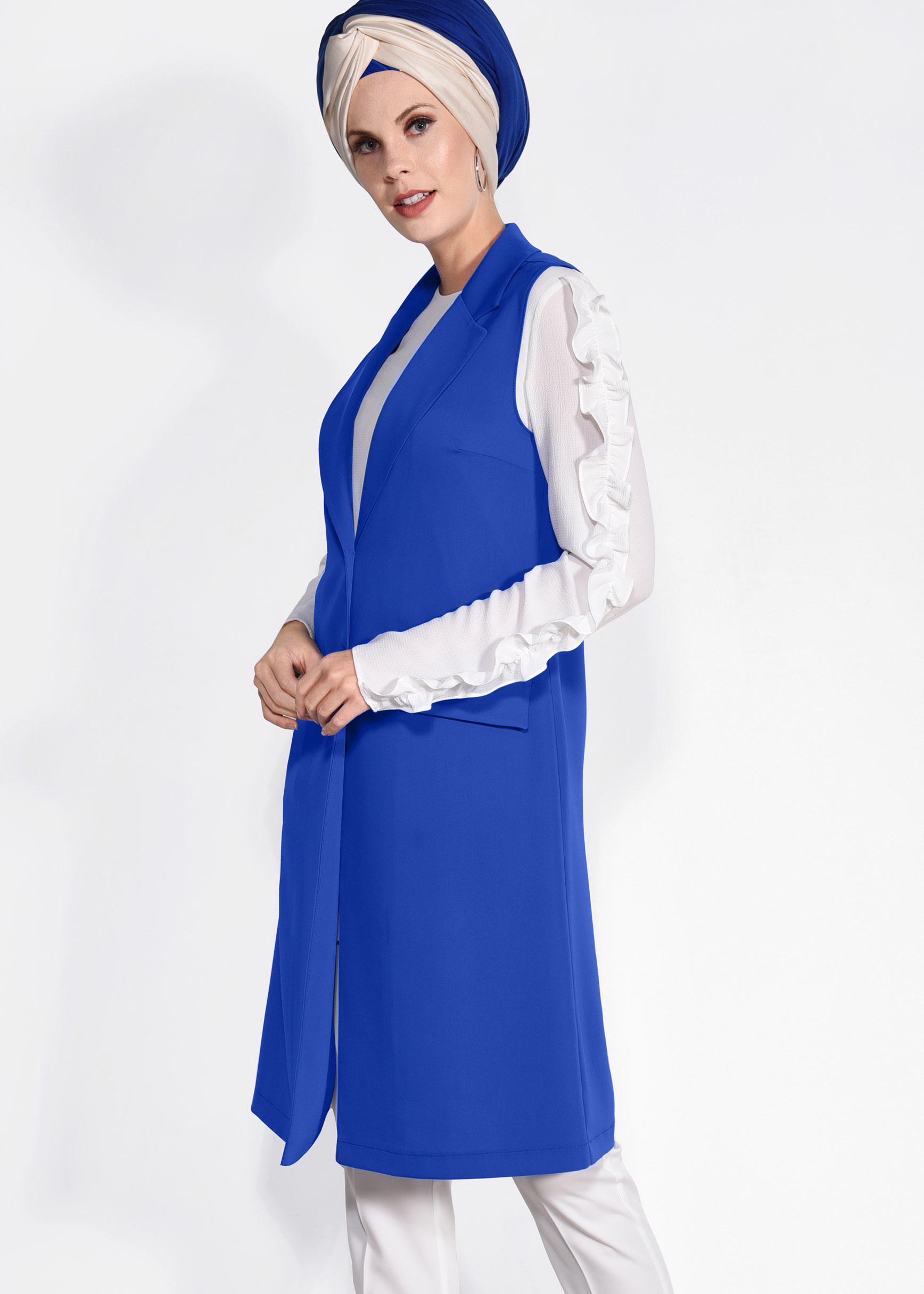 Tesettür giyim LACİVERT ÖNDEN DÜĞMELİ UZUN YELEK 4332