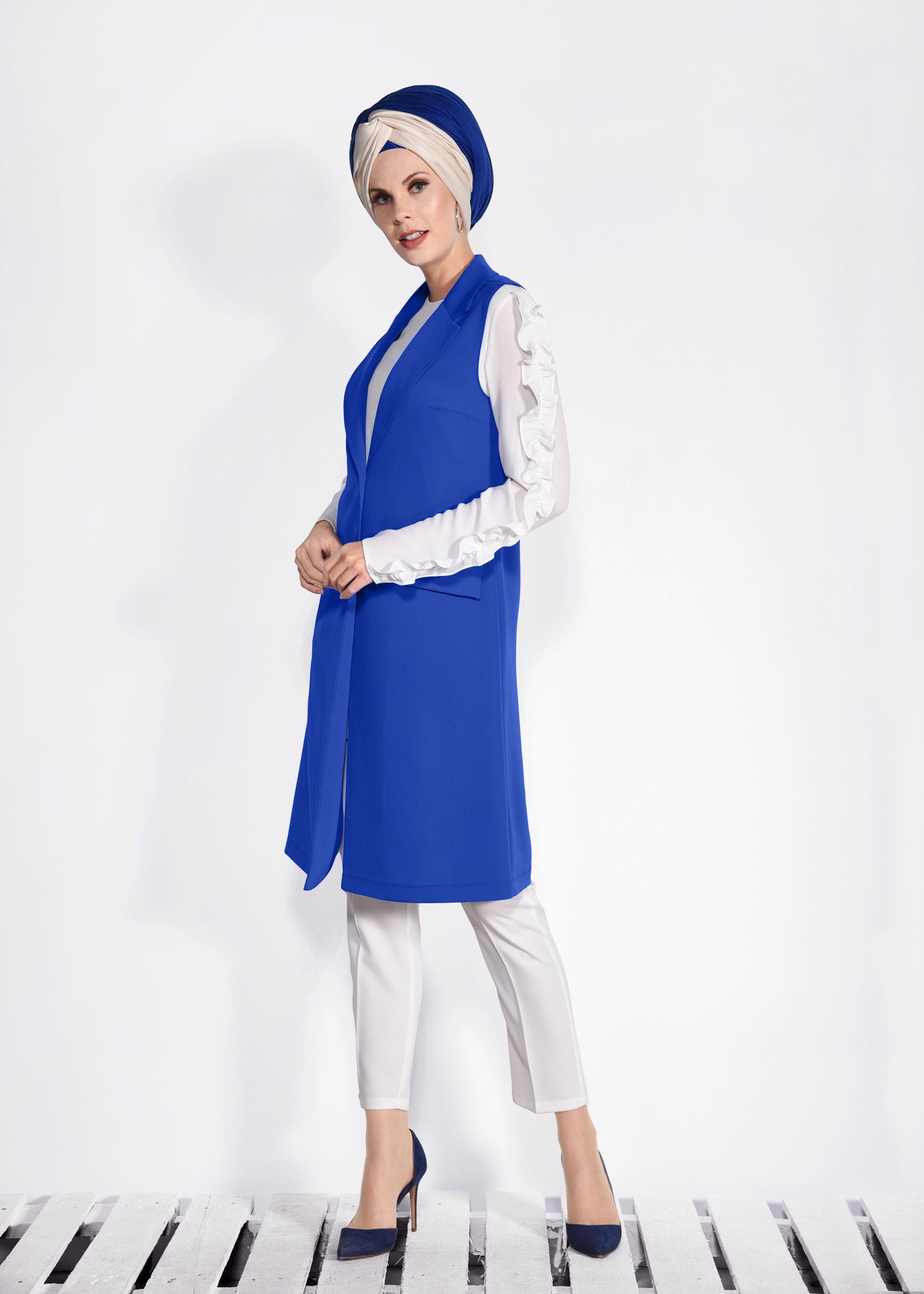 Tesettür giyim LACİVERT ÖNDEN DÜĞMELİ UZUN YELEK 4332