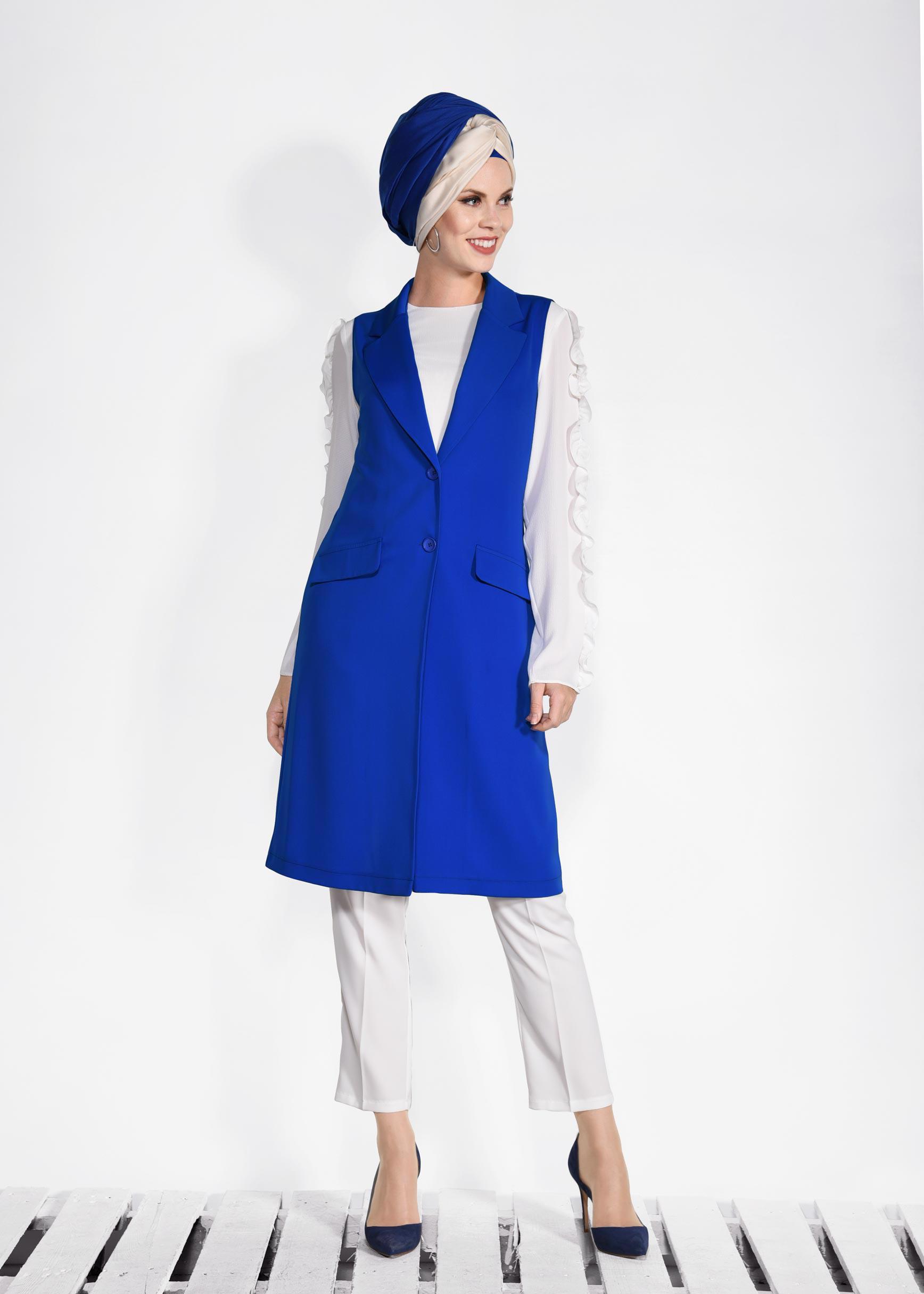 Tesettür giyim LACİVERT ÖNDEN DÜĞMELİ UZUN YELEK 4332