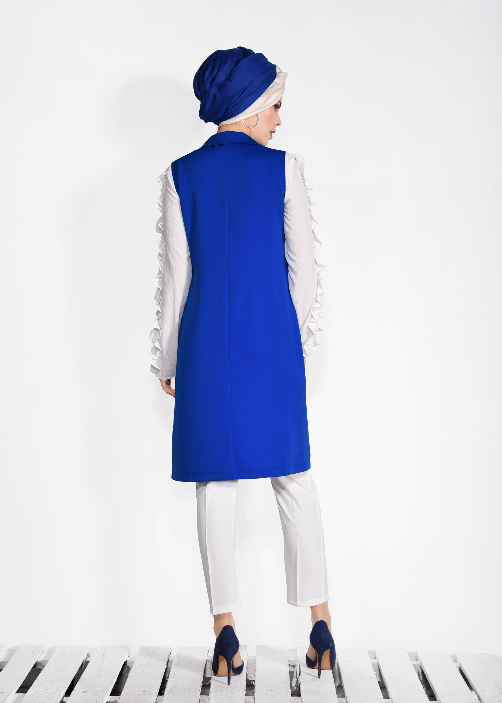 Tesettür giyim LACİVERT ÖNDEN DÜĞMELİ UZUN YELEK 4332