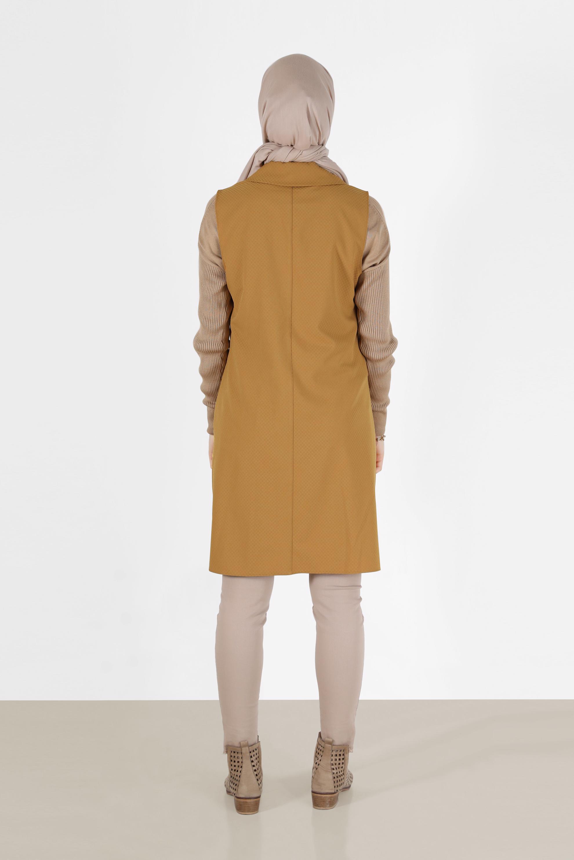 Tesettür giyim SARI KLASİK YAKA DÜĞMELİ YELEK 4389