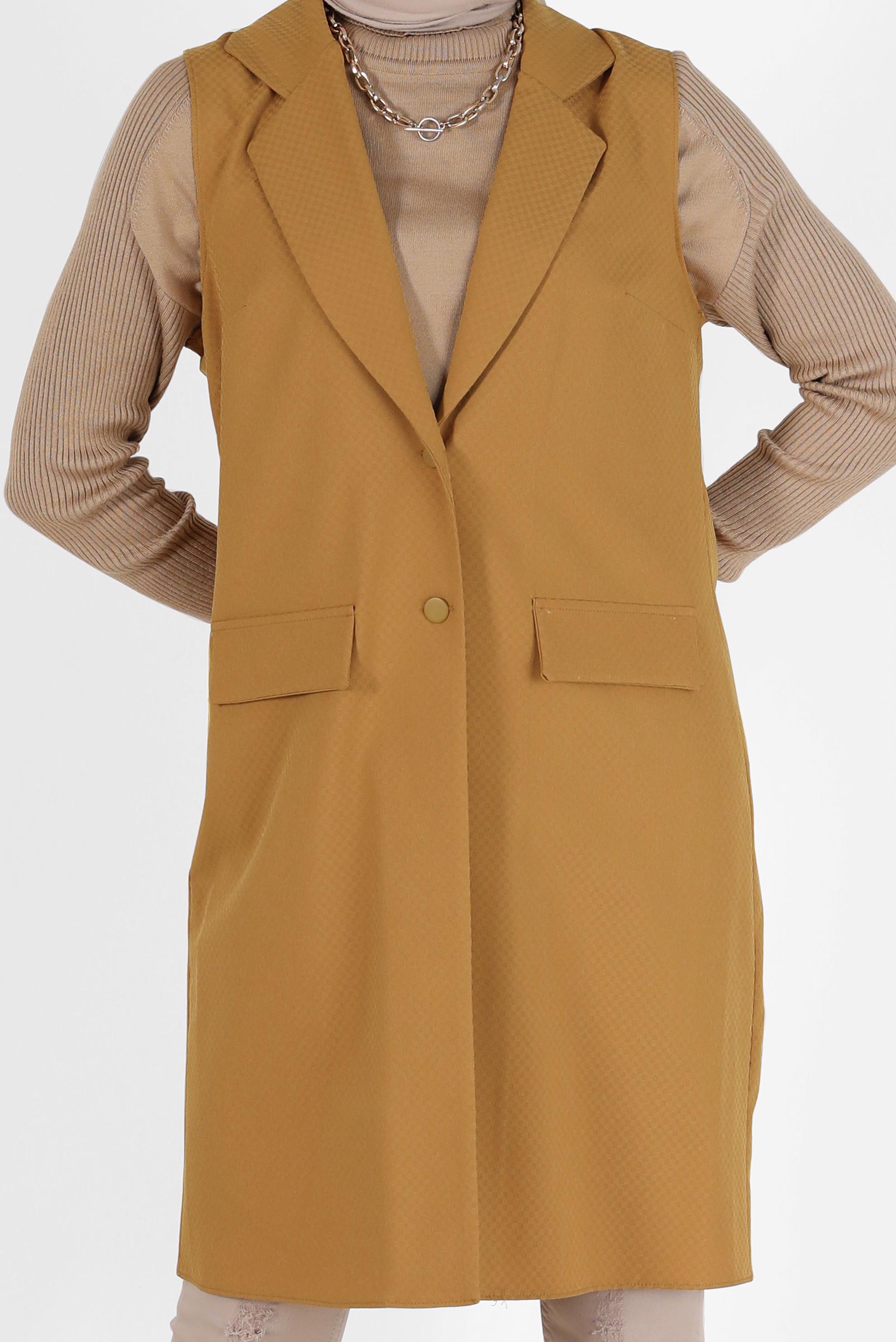 Tesettür giyim SARI KLASİK YAKA DÜĞMELİ YELEK 4389