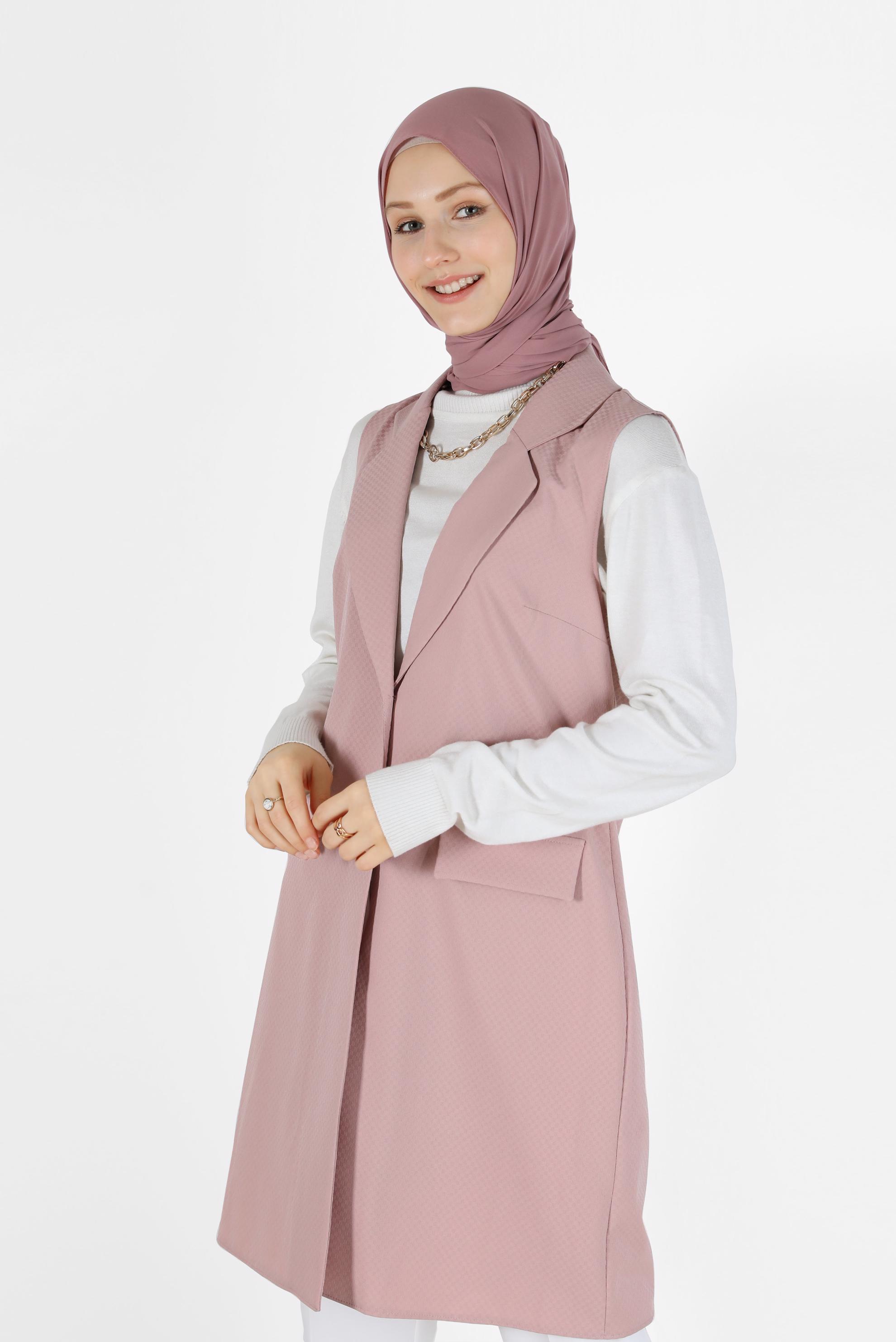 Tesettür giyim PUDRA KLASİK YAKA DÜĞMELİ YELEK 4389