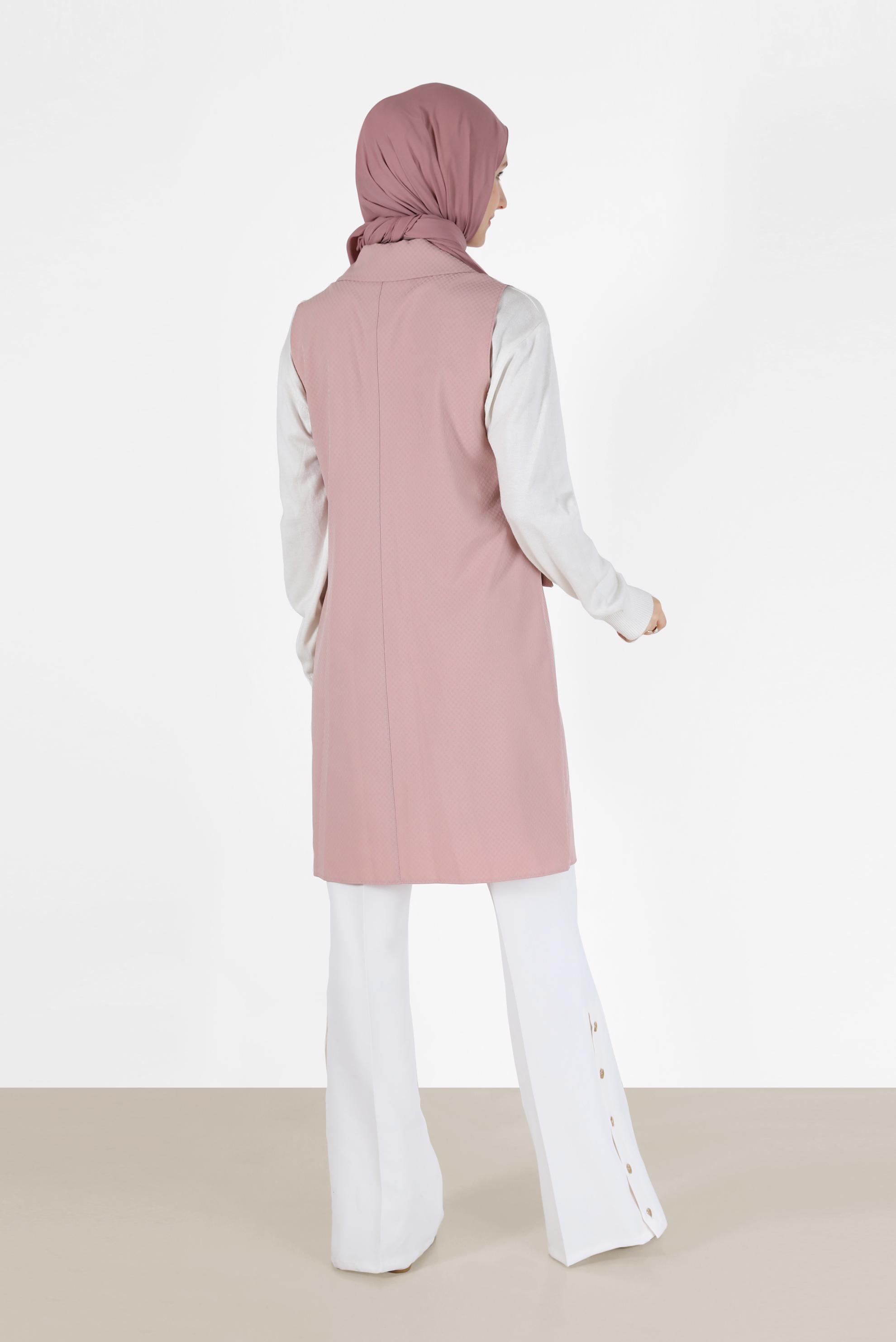 Tesettür giyim PUDRA KLASİK YAKA DÜĞMELİ YELEK 4389