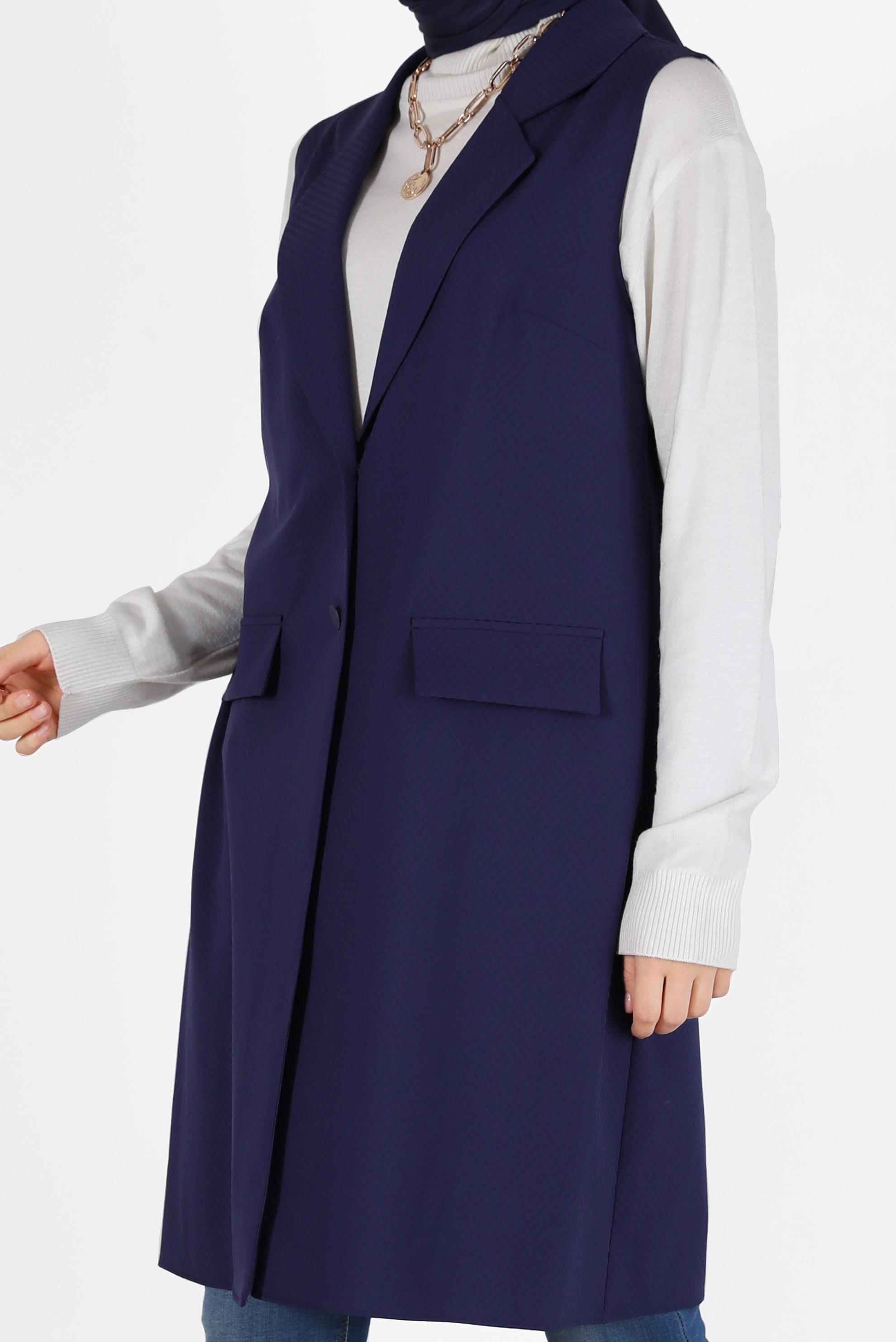 Tesettür giyim LACİVERT KLASİK YAKA DÜĞMELİ YELEK 4389