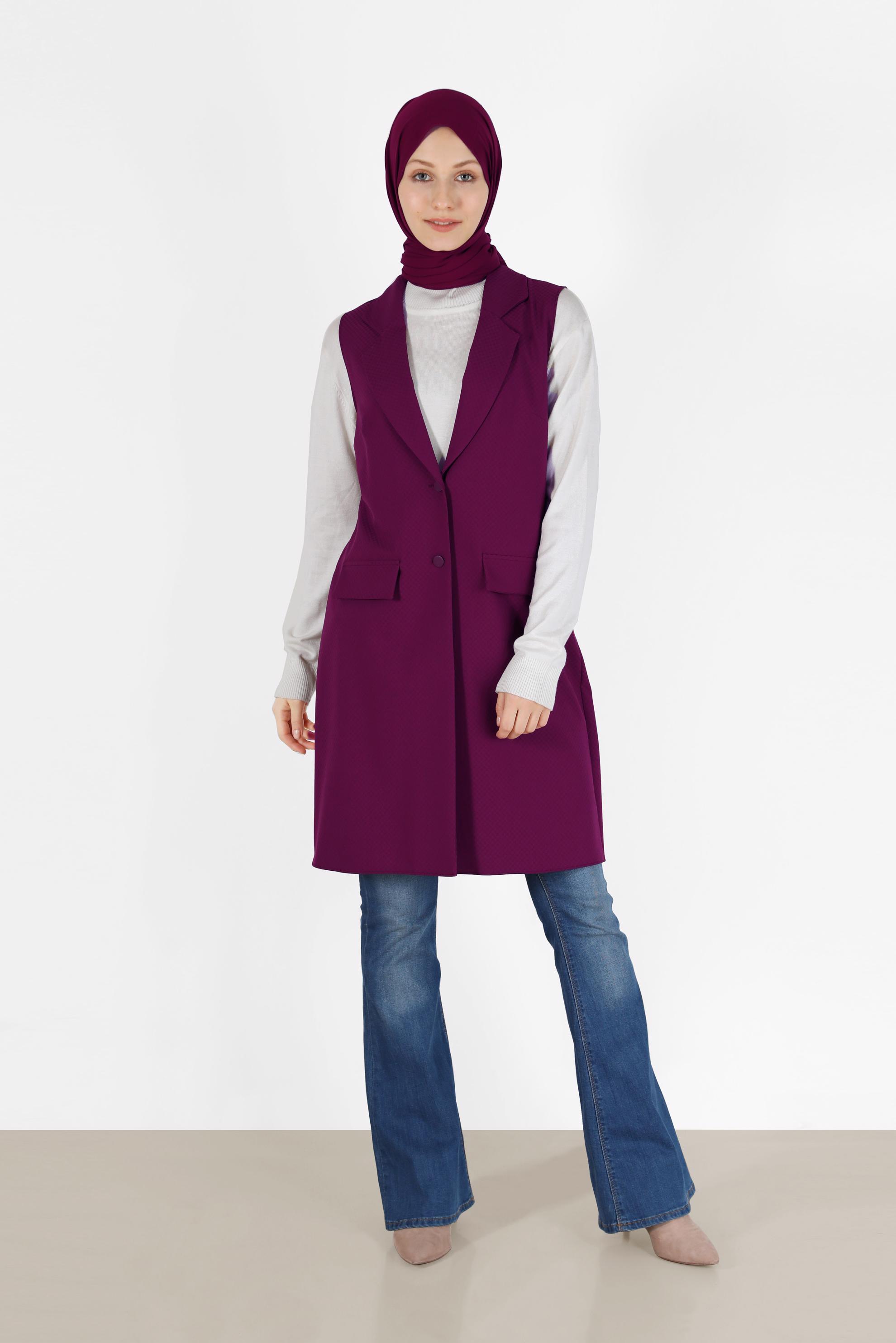 Vêtements hijab POURPRE VESTE BOUTONNÉE COL CLASSIQUE 4389