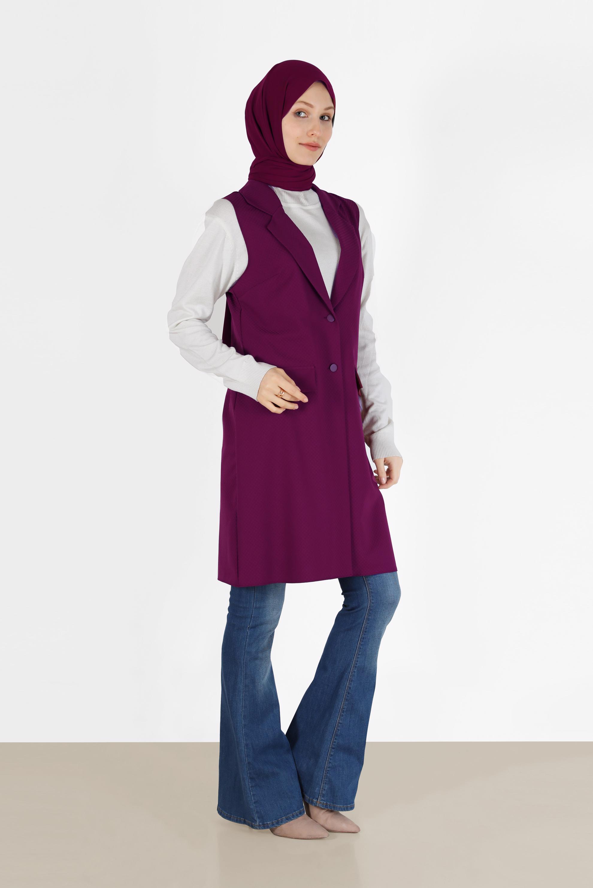 Vêtements hijab POURPRE VESTE BOUTONNÉE COL CLASSIQUE 4389