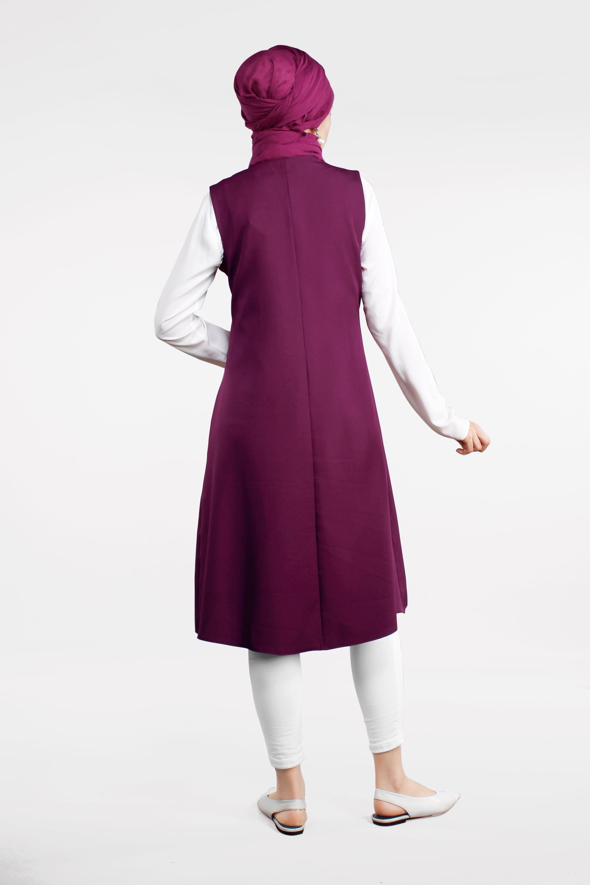 Tesettür giyim MÜRDÜM BONCUK VE TAŞLI YELEK 4505