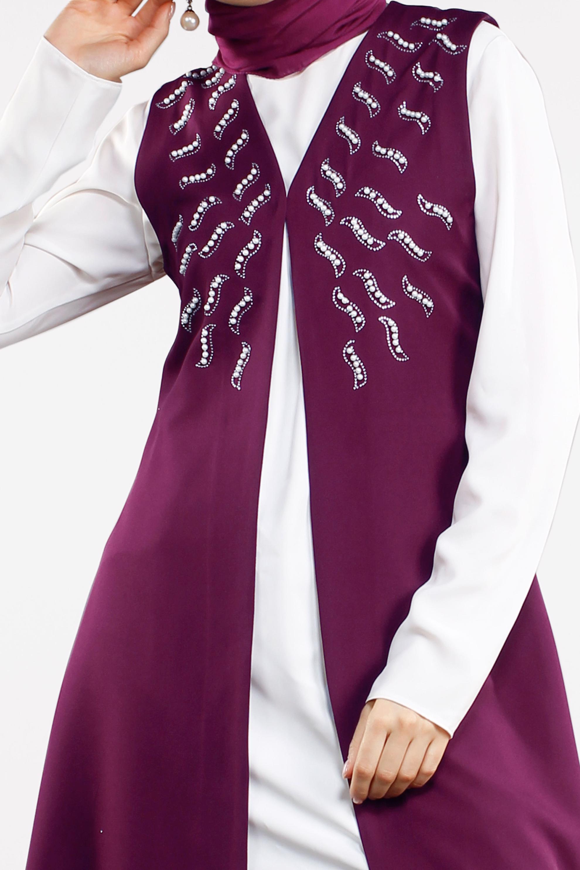 Tesettür giyim MÜRDÜM BONCUK VE TAŞLI YELEK 4505