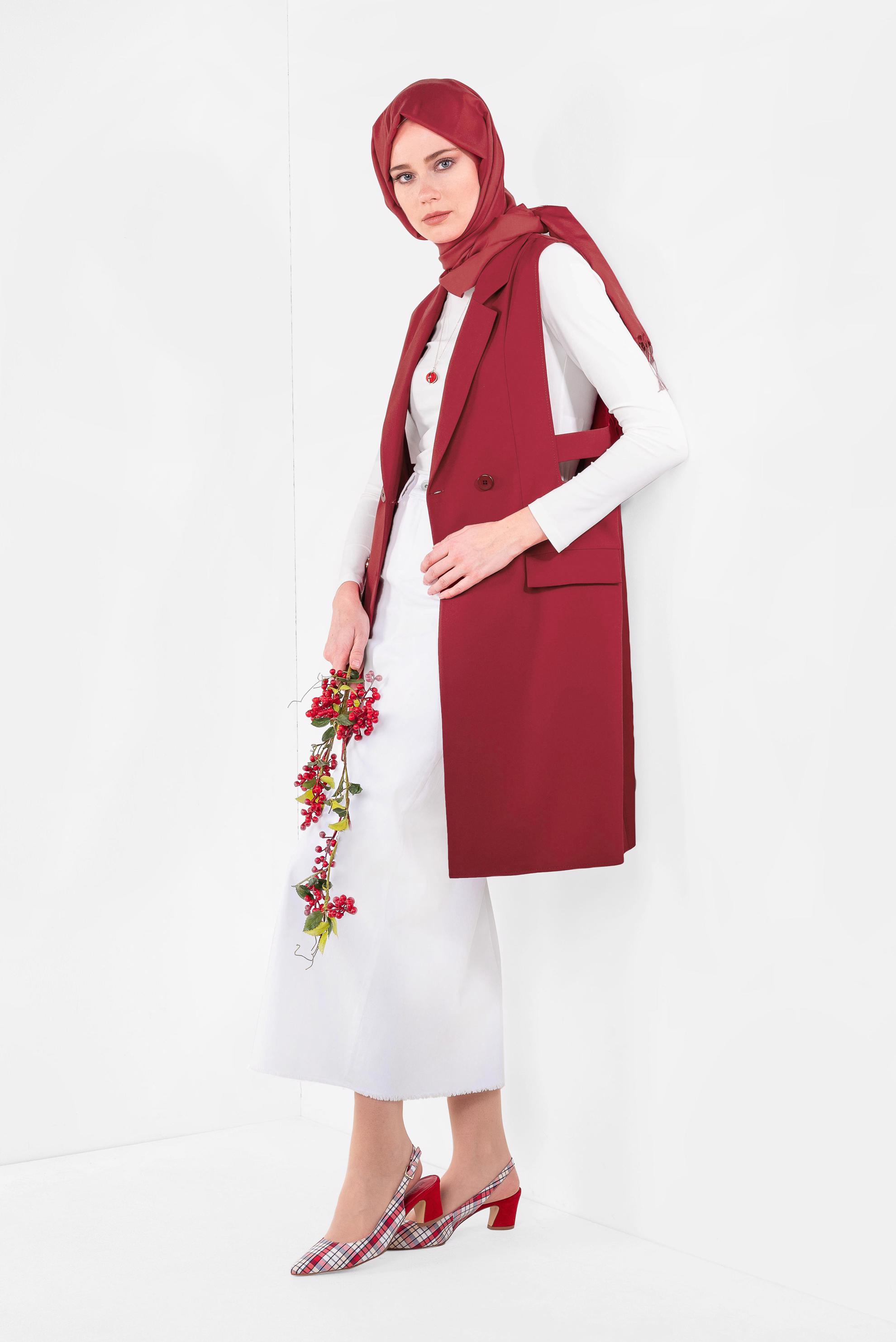 Hijab clothing RED Blazer Long Vest 4881 