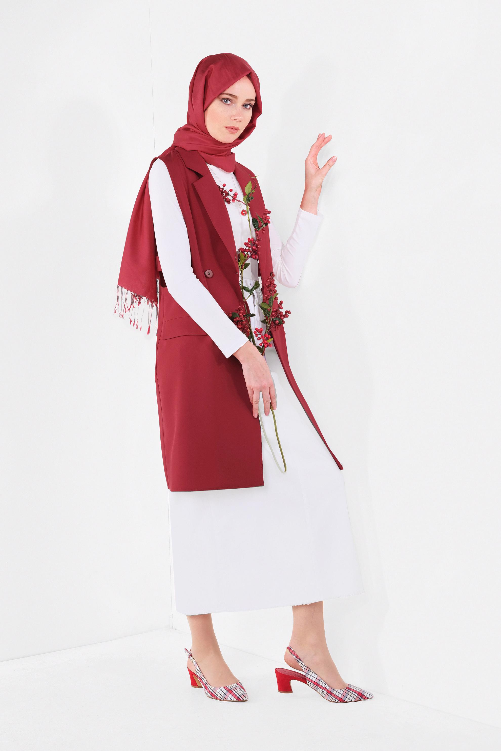 Hijab clothing RED Blazer Long Vest 4881 