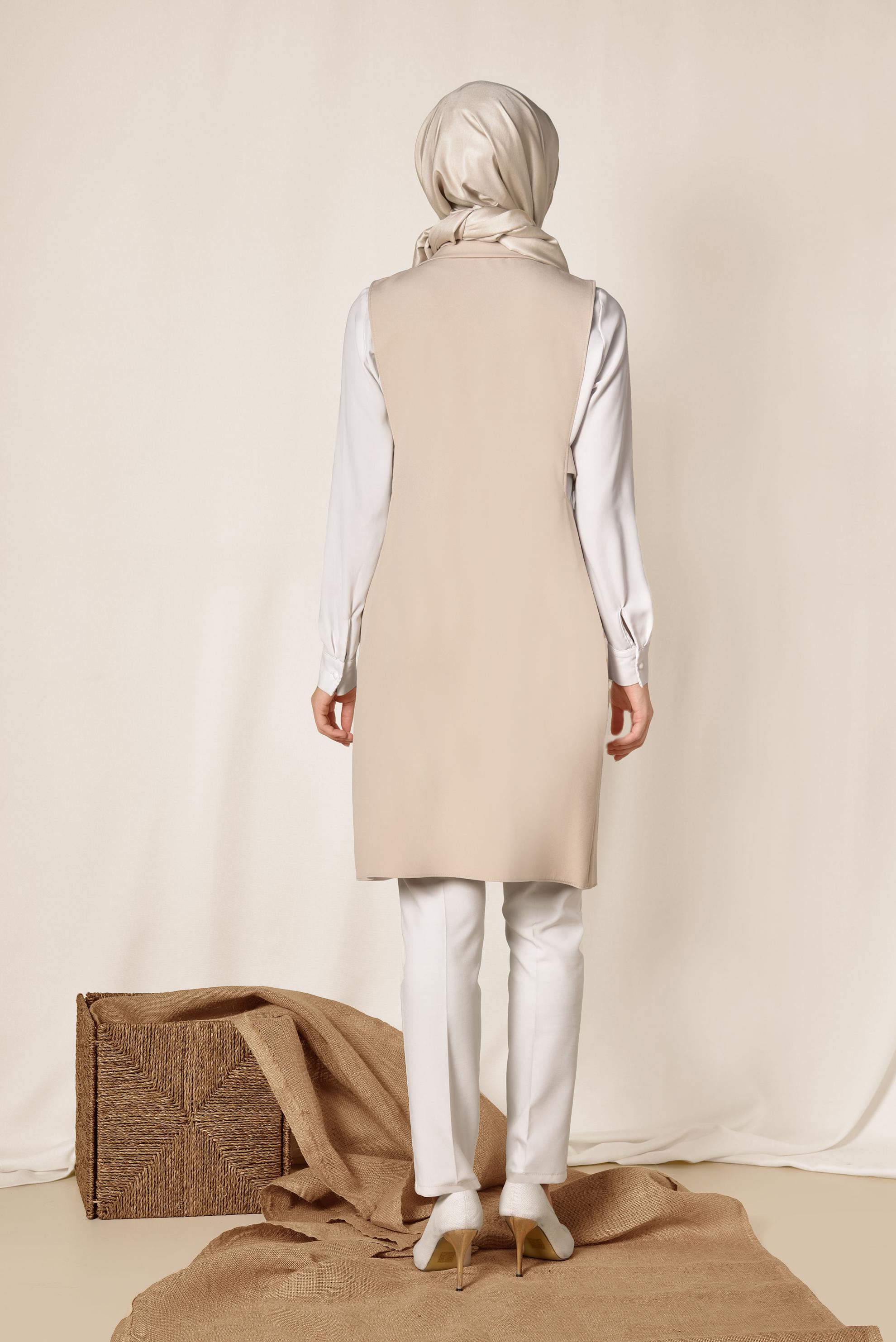 Tesettür giyim BEJ BLAZER KESİM UZUN YELEK 4881