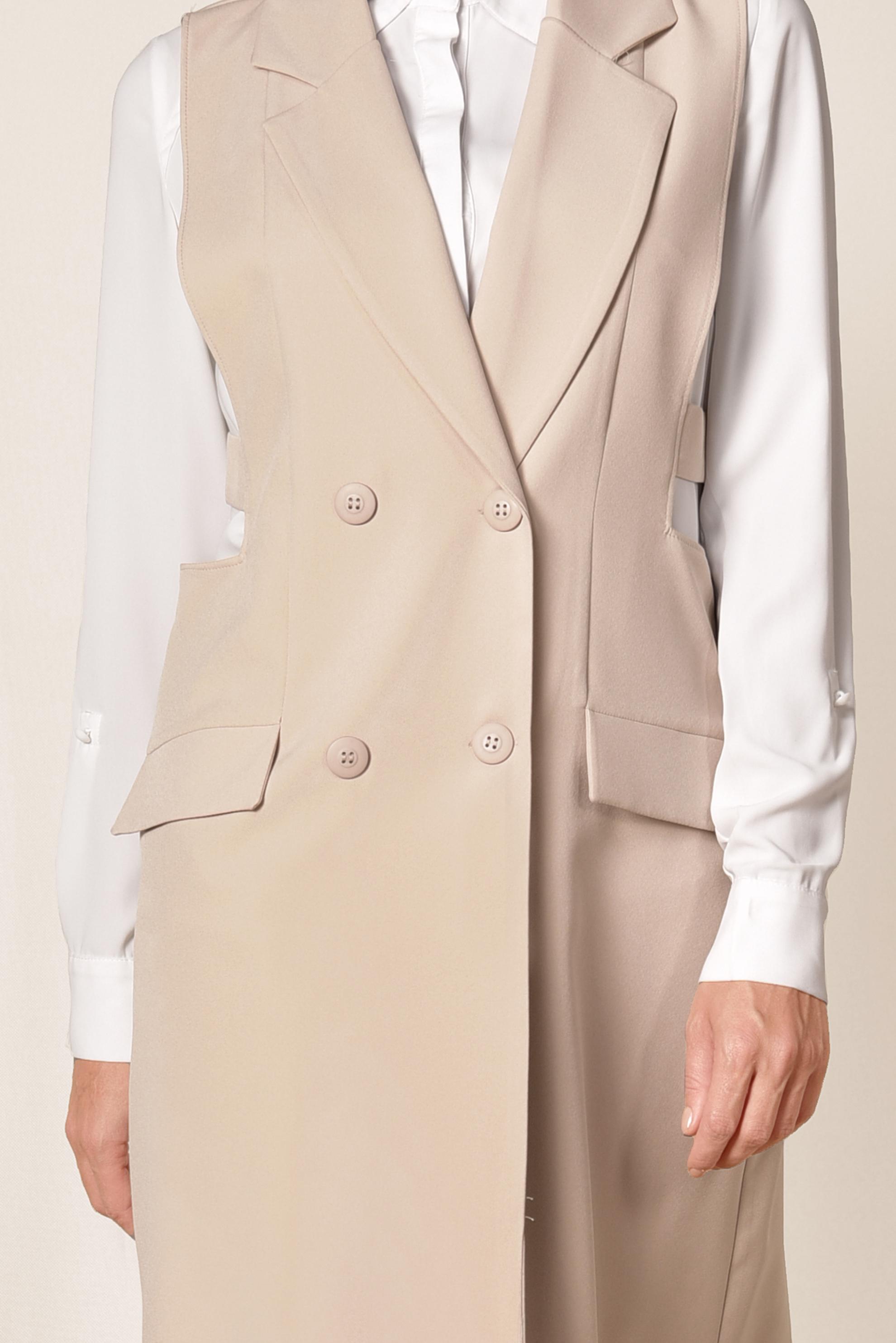 Tesettür giyim BEJ BLAZER KESİM UZUN YELEK 4881