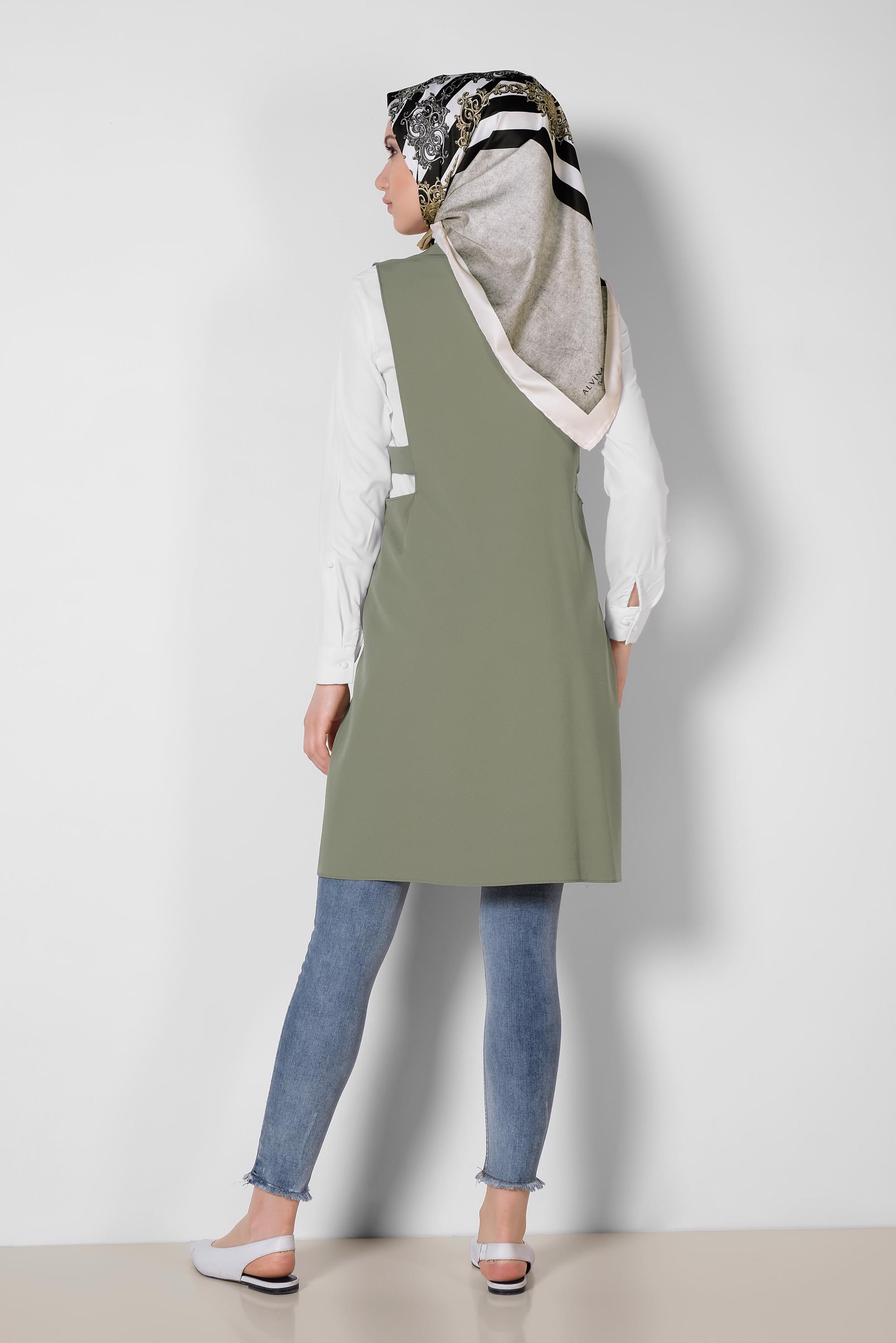 Tesettür giyim HAKİ BLAZER KESİM UZUN YELEK 4881