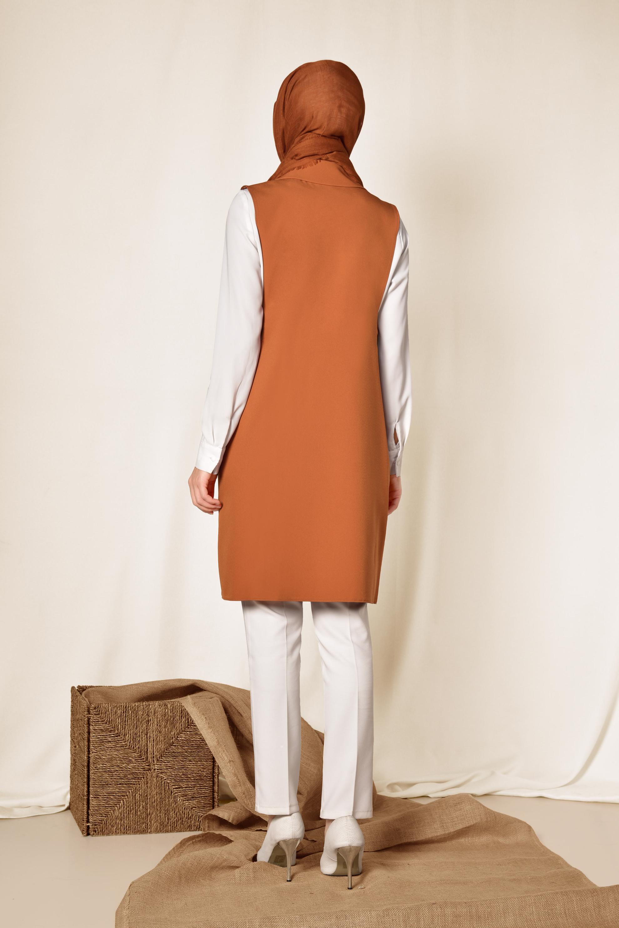 Tesettür giyim TURUNCU BLAZER KESİM UZUN YELEK 4881