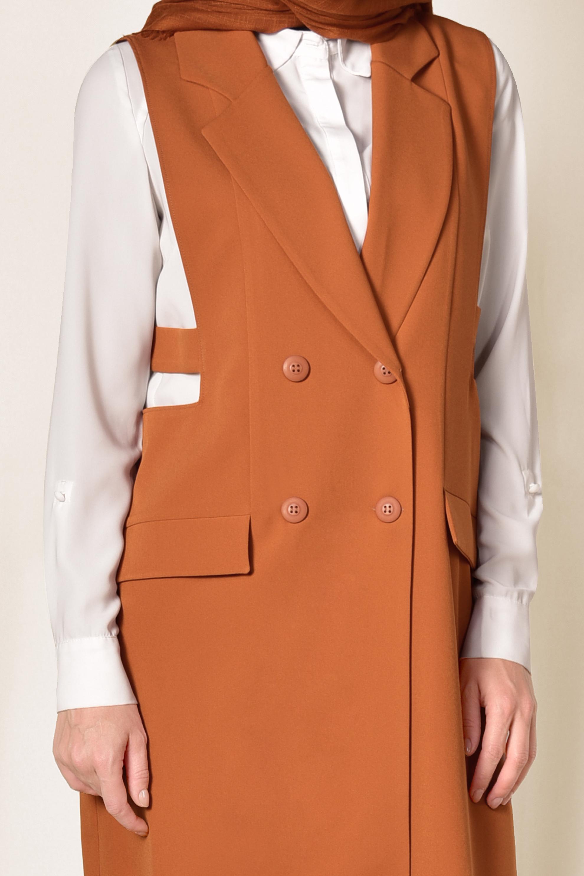 Tesettür giyim TURUNCU BLAZER KESİM UZUN YELEK 4881