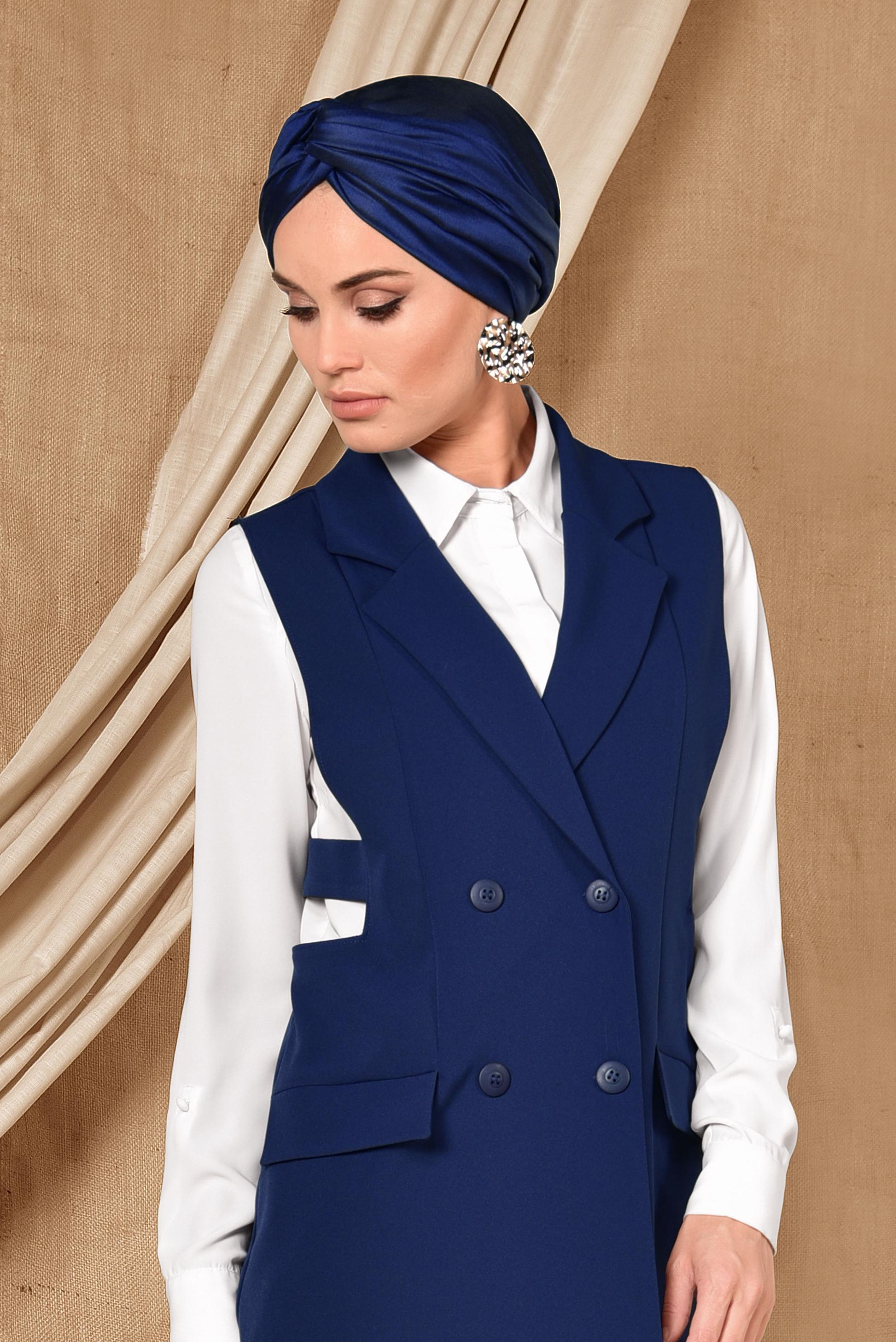 Tesettür giyim LACİVERT BLAZER KESİM UZUN YELEK 4881