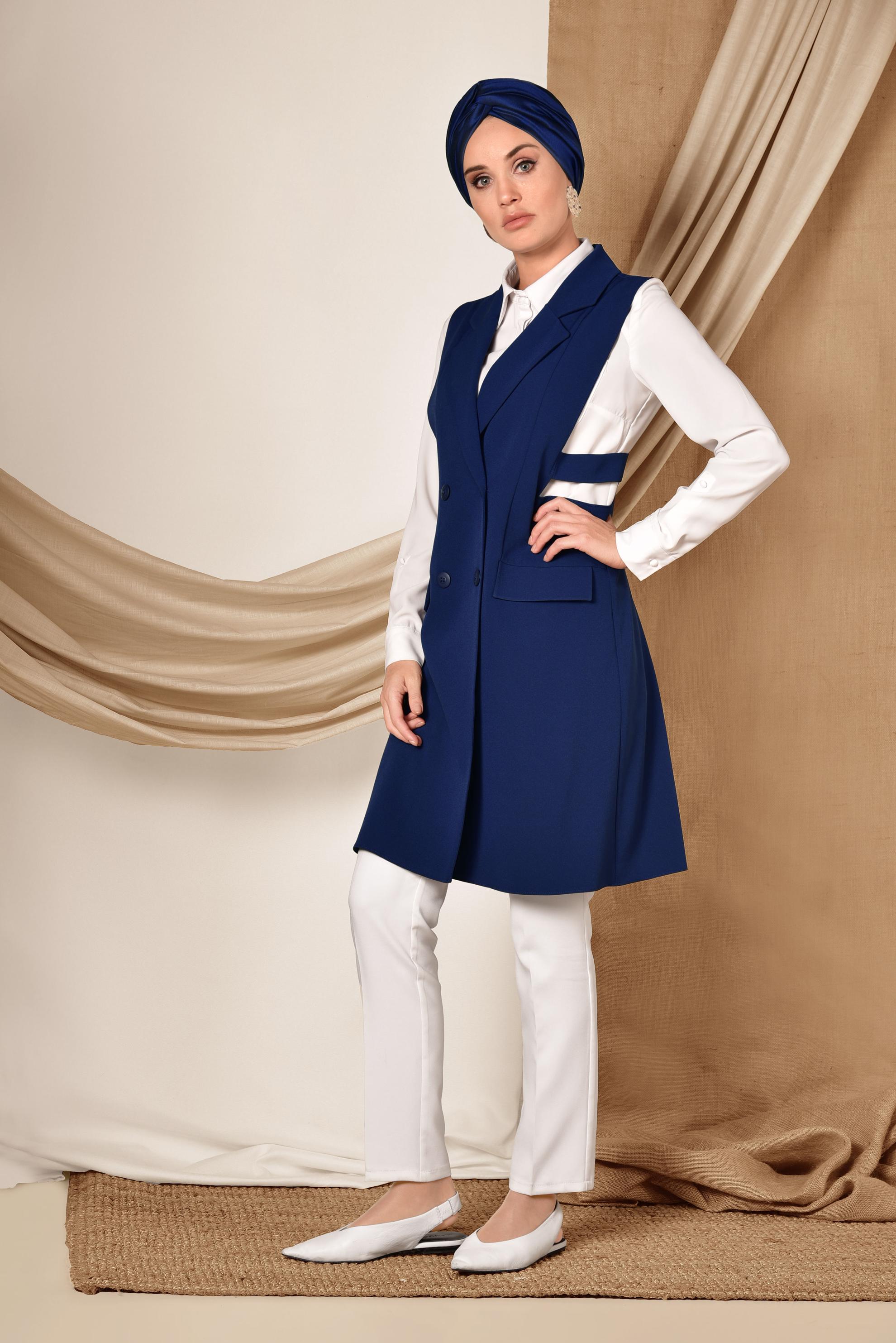 Tesettür giyim LACİVERT BLAZER KESİM UZUN YELEK 4881