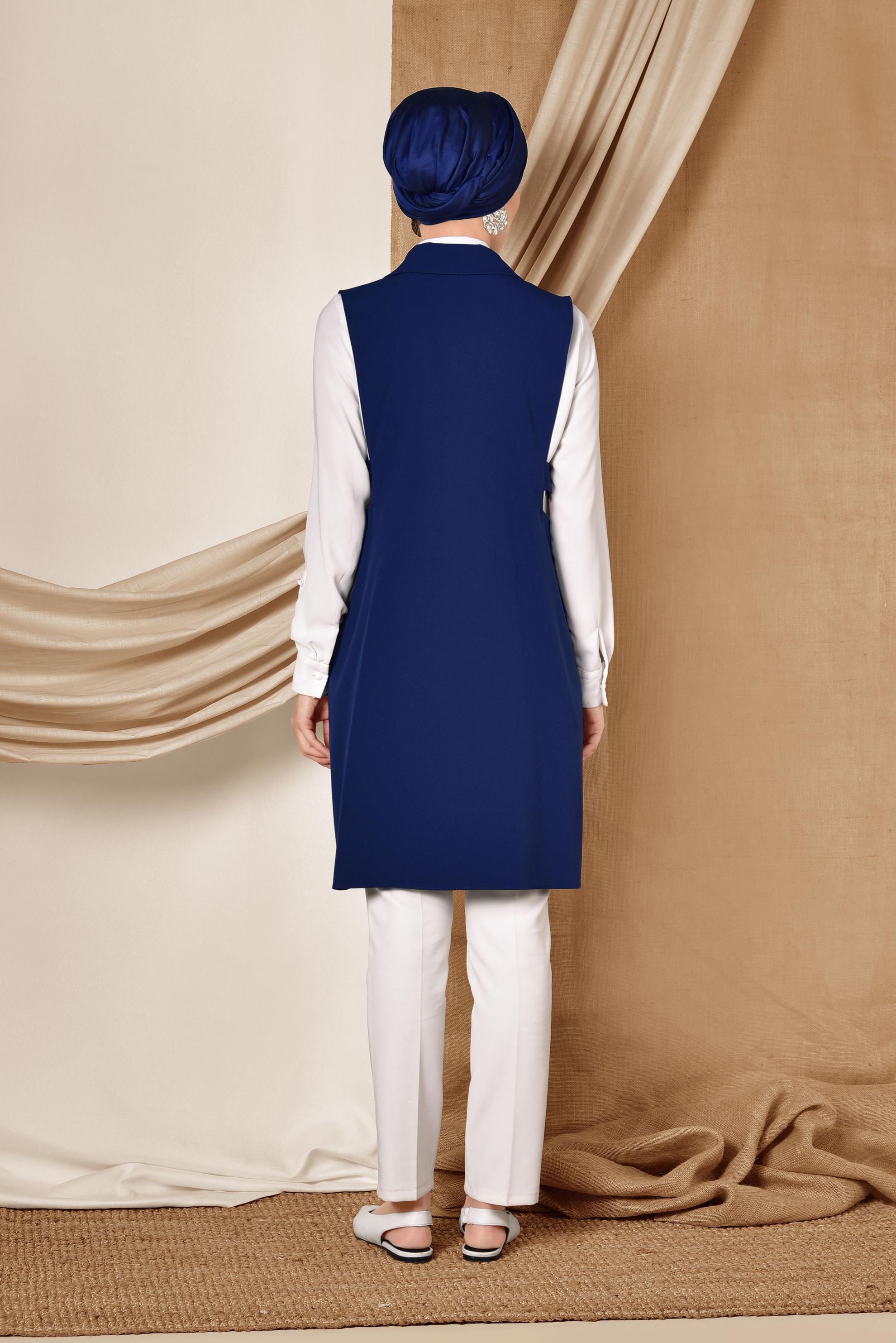 Tesettür giyim LACİVERT BLAZER KESİM UZUN YELEK 4881