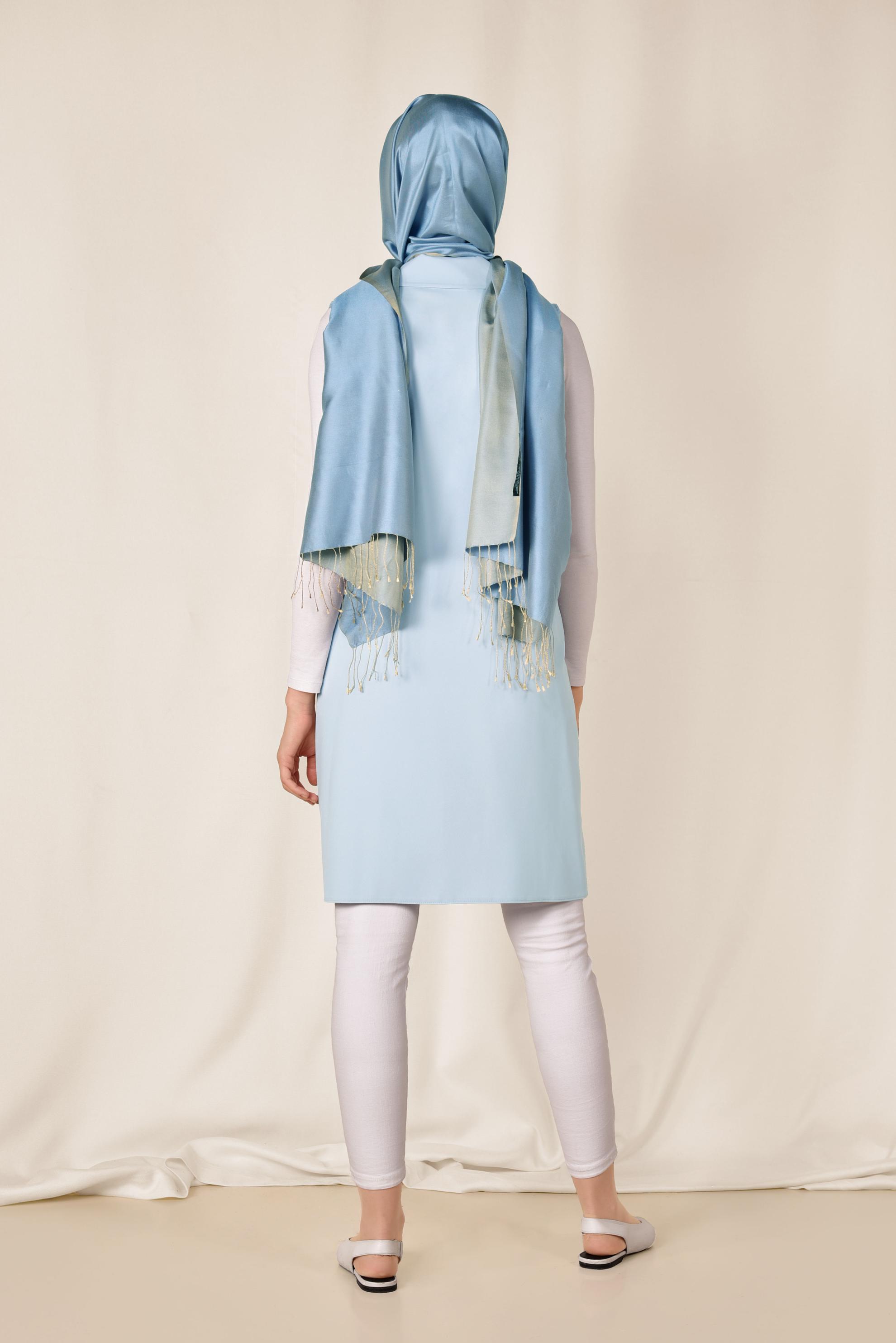 Tesettür giyim MAVİ BLAZER KESİM UZUN YELEK 4881