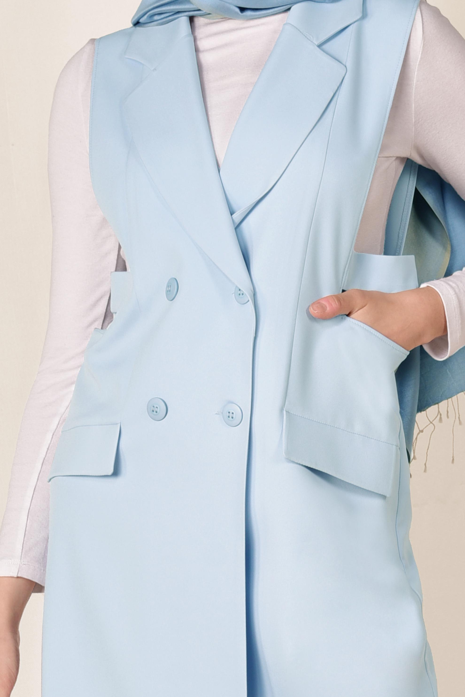 Tesettür giyim MAVİ BLAZER KESİM UZUN YELEK 4881