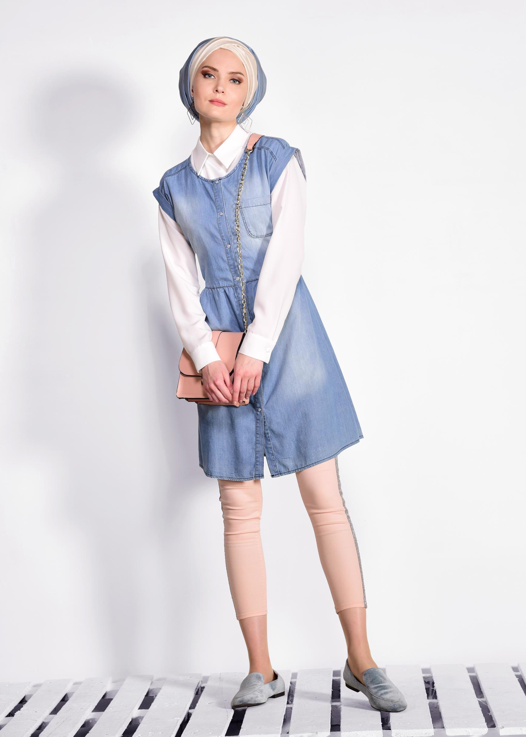 Hijab clothing BLUE Cotton Denim Vest 4955 