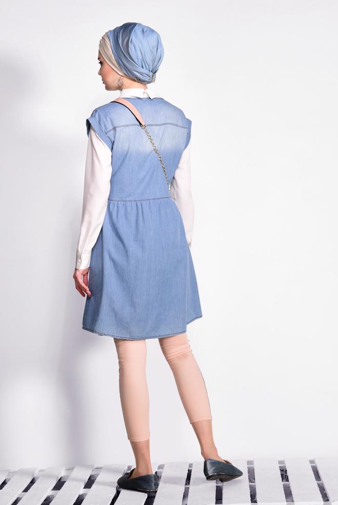 Hijab clothing BLUE Cotton Denim Vest 4955  - ALVİNA