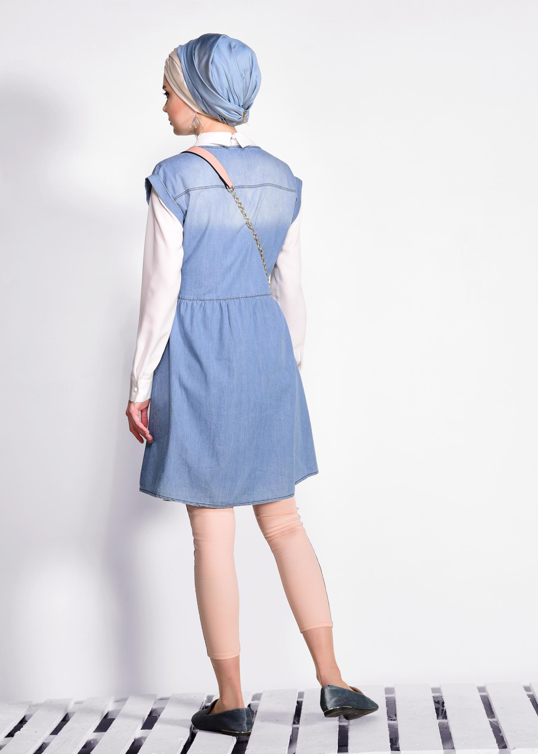 Hijab clothing BLUE Cotton Denim Vest 4955 