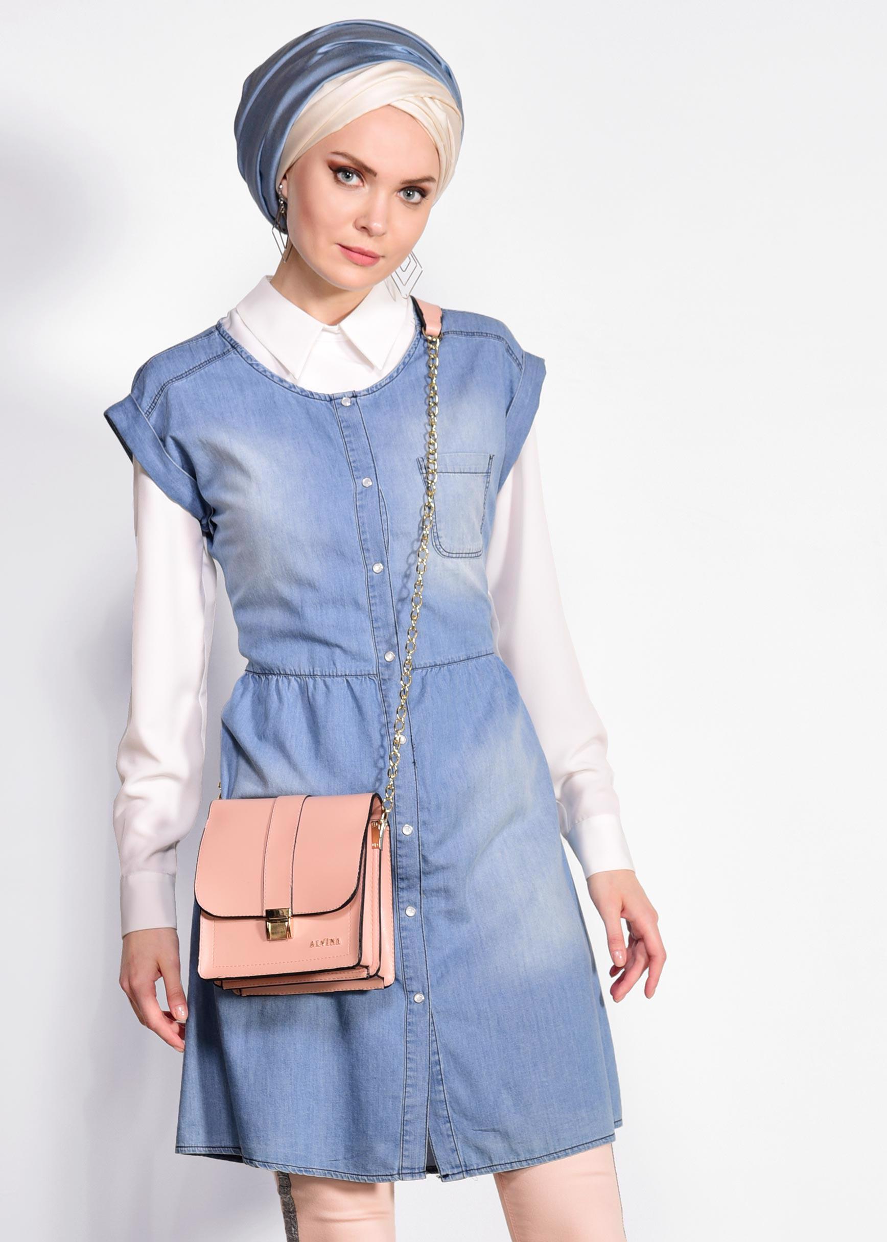Hijab clothing BLUE Cotton Denim Vest 4955 