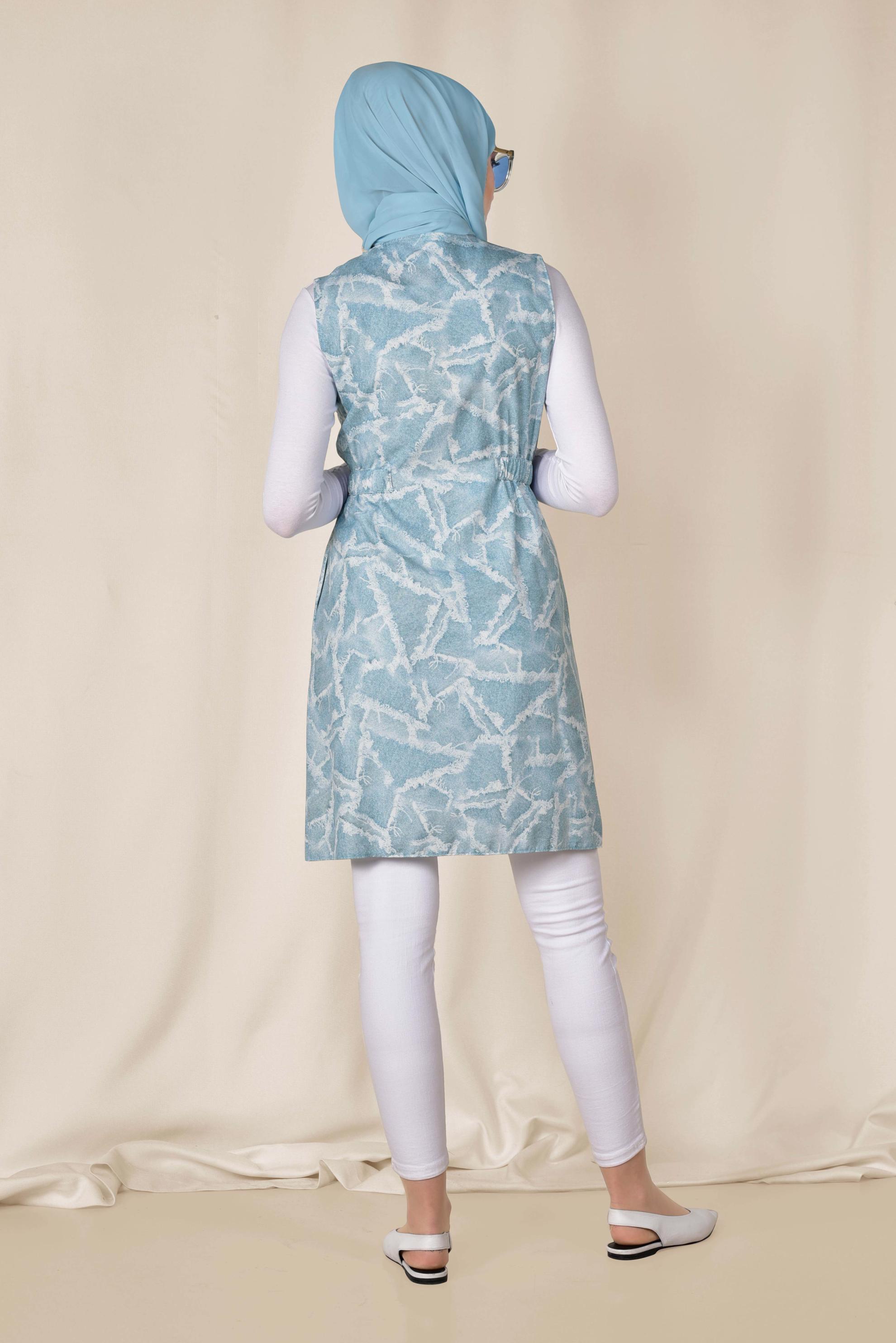 Tesettür giyim MAVİ BELDEN KEMERLİ FERMUARLI YELEK 4981