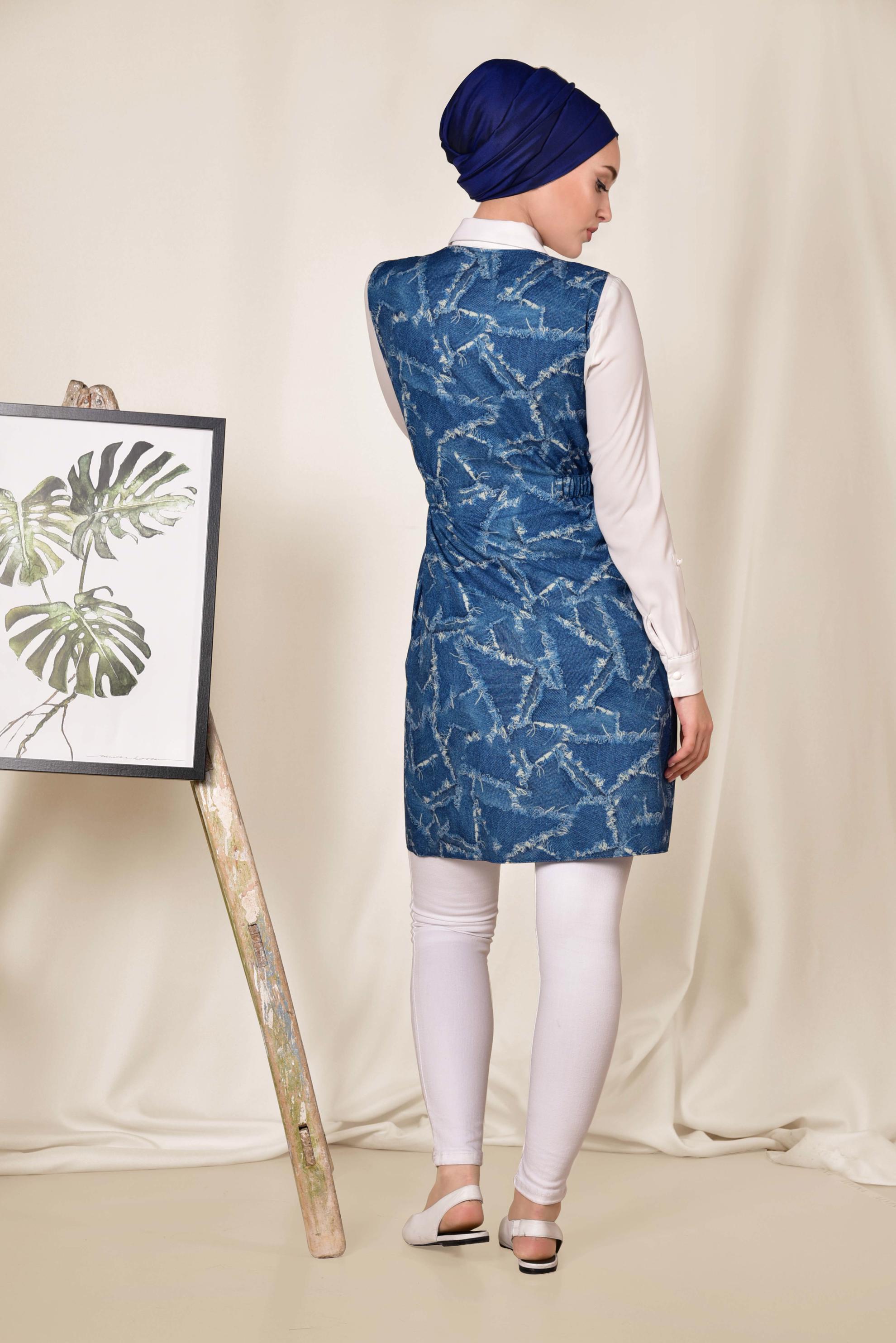 Tesettür giyim LACİVERT BELDEN KEMERLİ FERMUARLI YELEK 4981