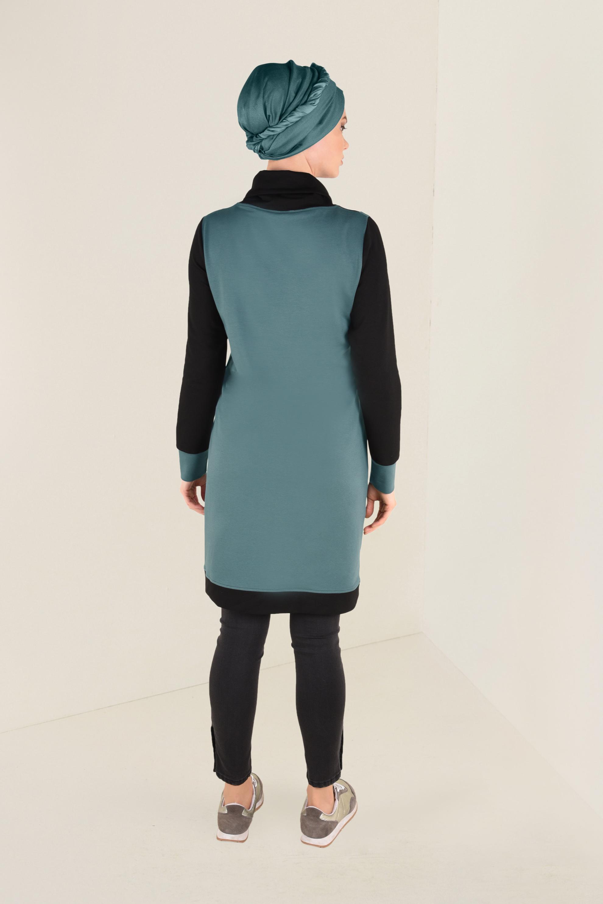 Hijab clothing GREEN ZIPPED ROLL-NECK TUNIC 4714 