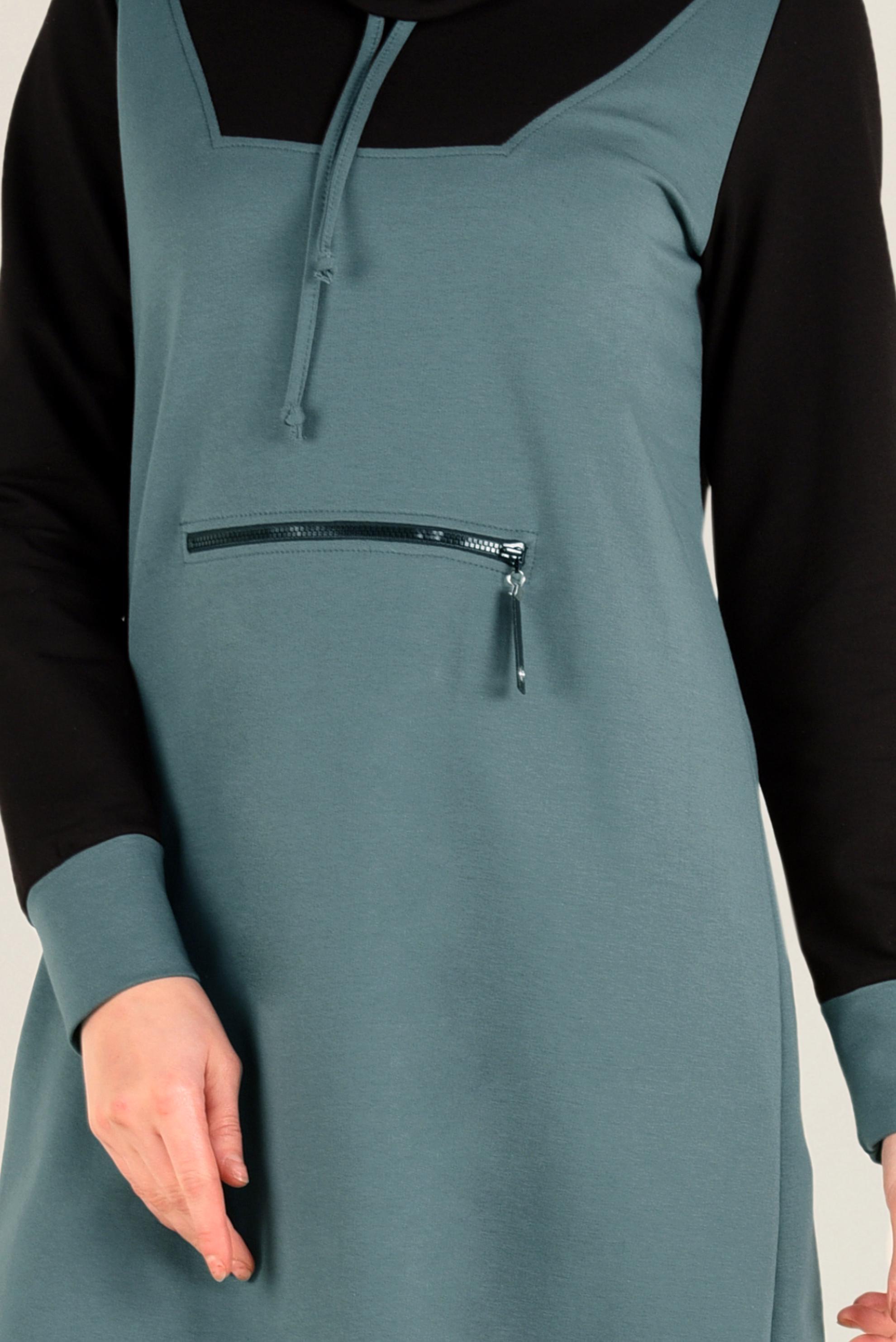 Hijab clothing GREEN ZIPPED ROLL-NECK TUNIC 4714 