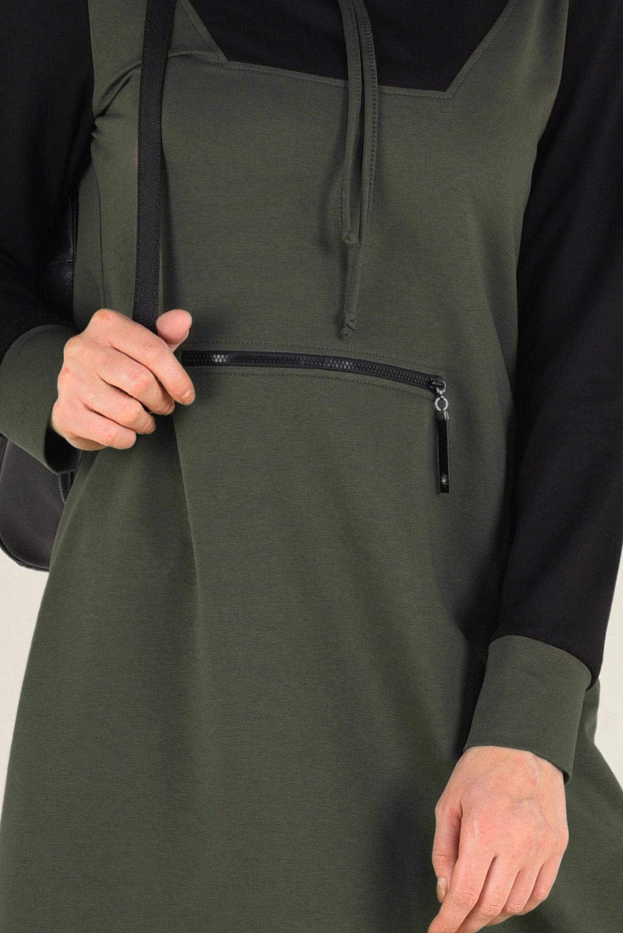 Tesettür giyim HAKİ FERMUAR DETAYLI BOĞAZLI EŞOFMAN TUNİK 4714