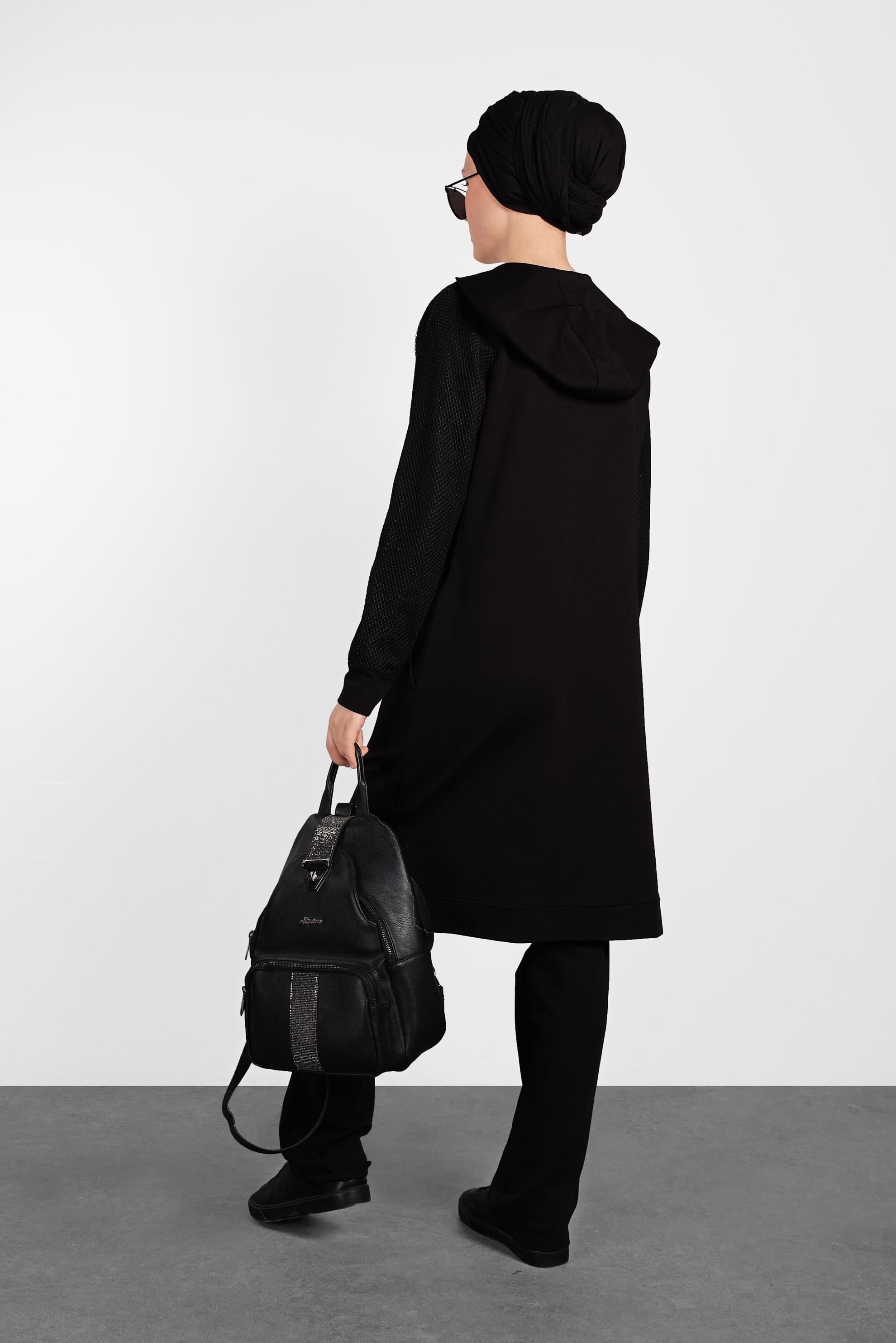 Tesettür giyim SİYAH FİLE DETAYLI İKİLİ PANTOLONLU EŞOFMAN TAKIM 4277