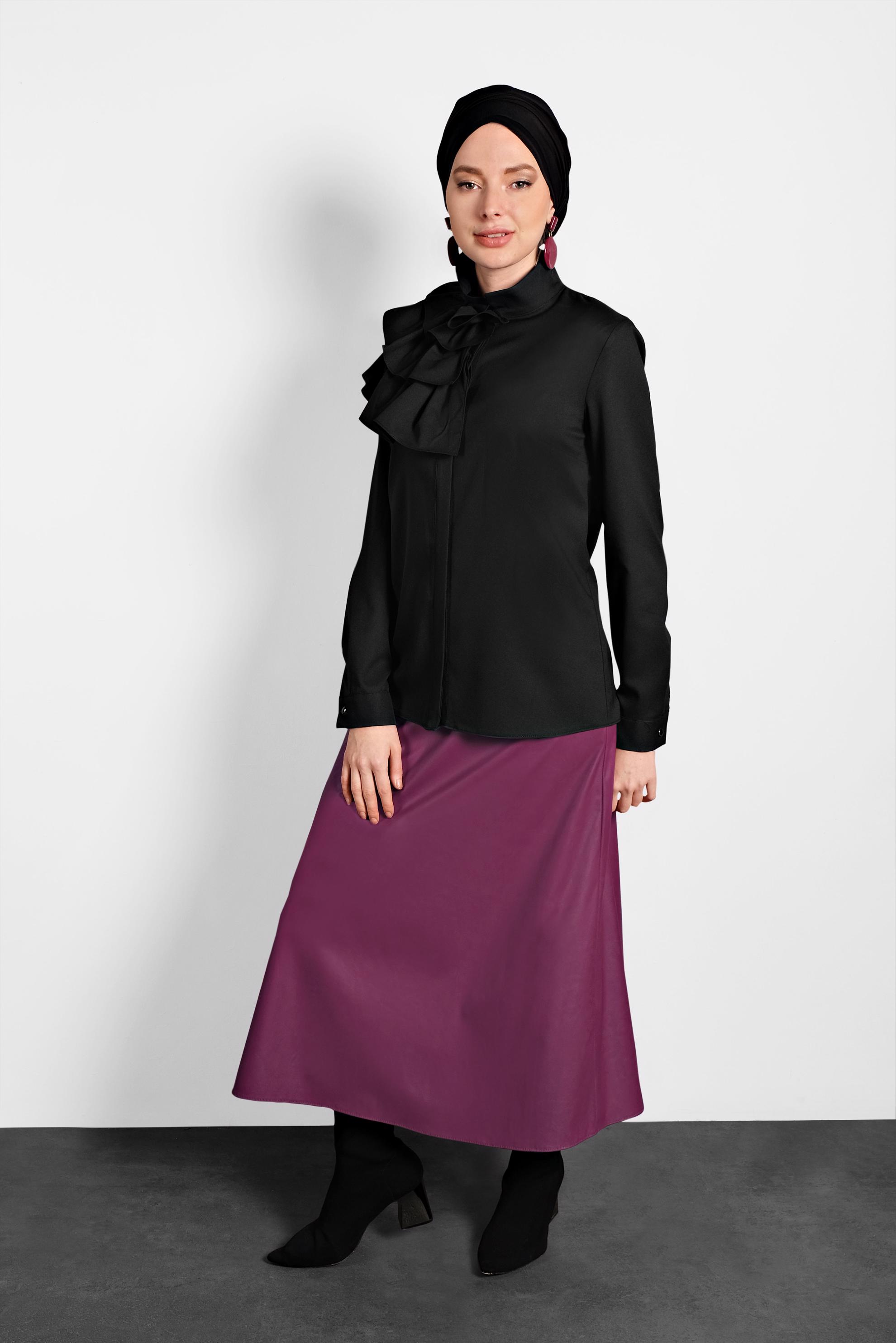 Tesettür giyim SİYAH FIRFIRLI DÜĞMELİ BLUZ 40203