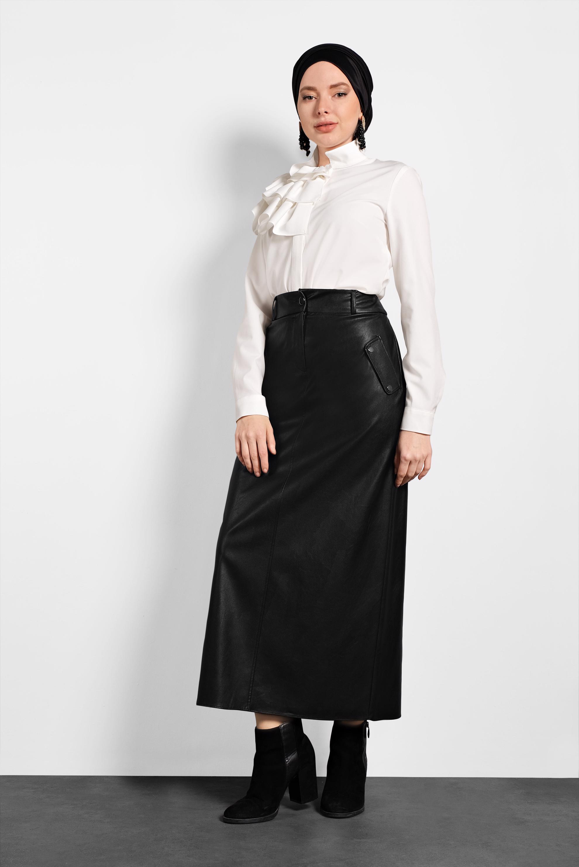 Tesettür giyim BEYAZ FIRFIRLI DÜĞMELİ BLUZ 40203