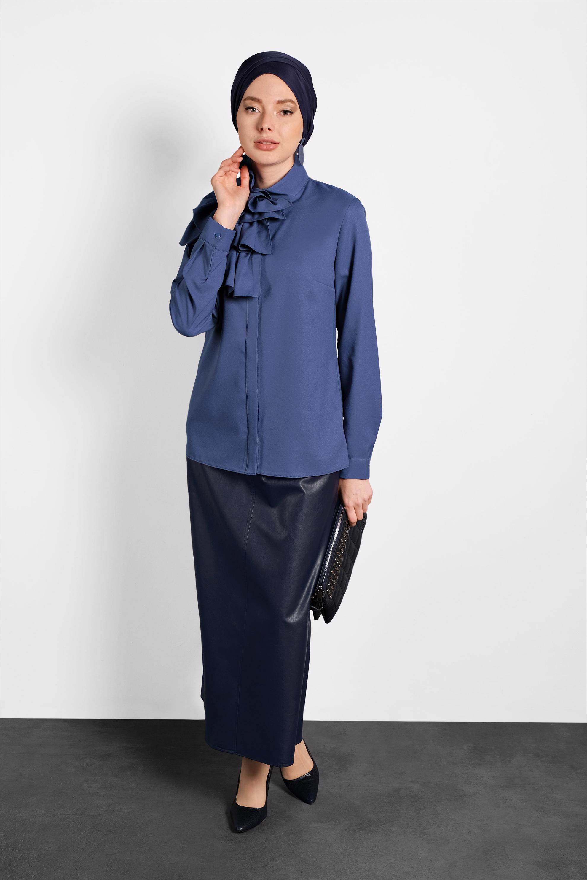 Hijab clothing BLUE RUFFLED BUTTONED BLOUSE 40203 
