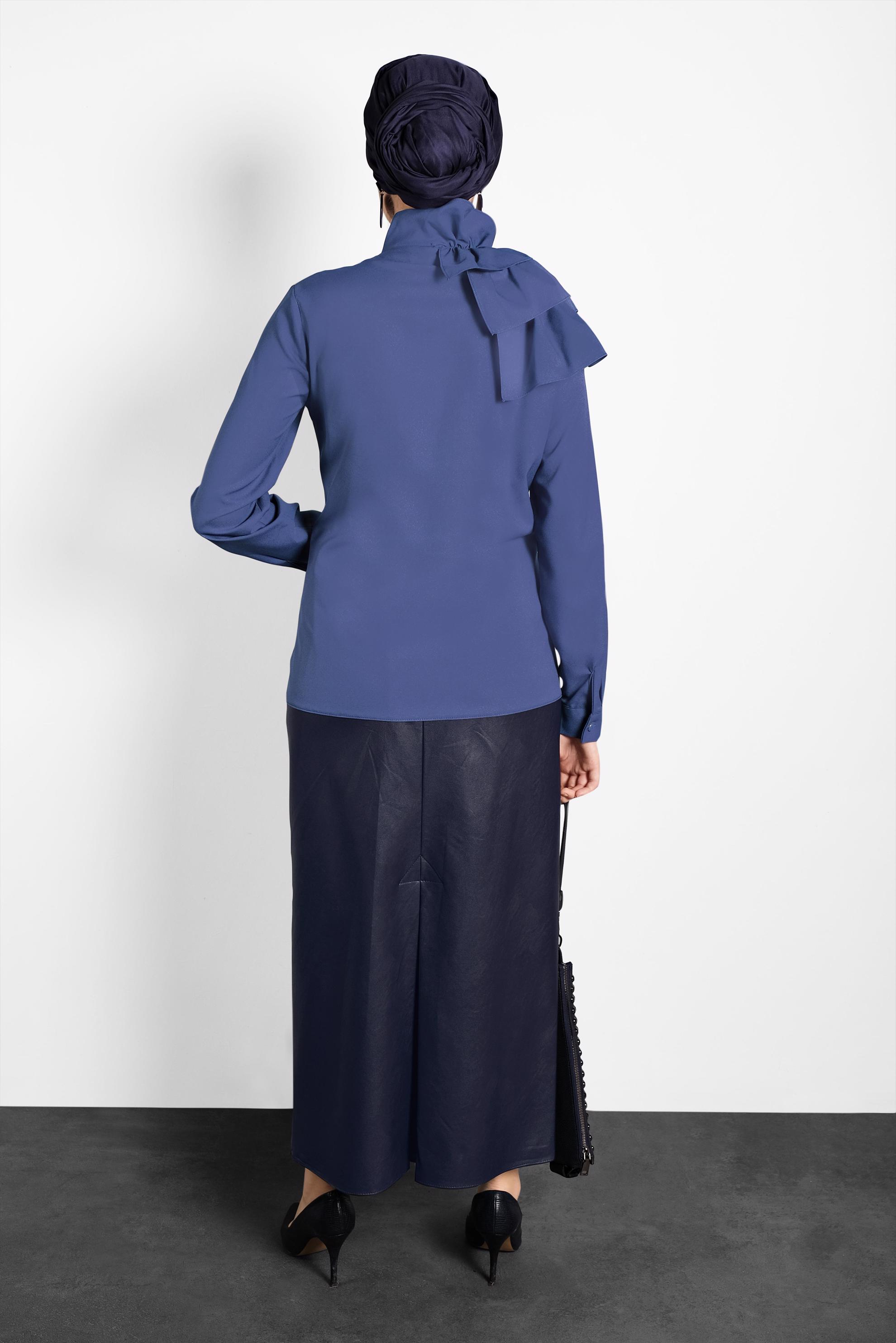Hijab clothing BLUE RUFFLED BUTTONED BLOUSE 40203 