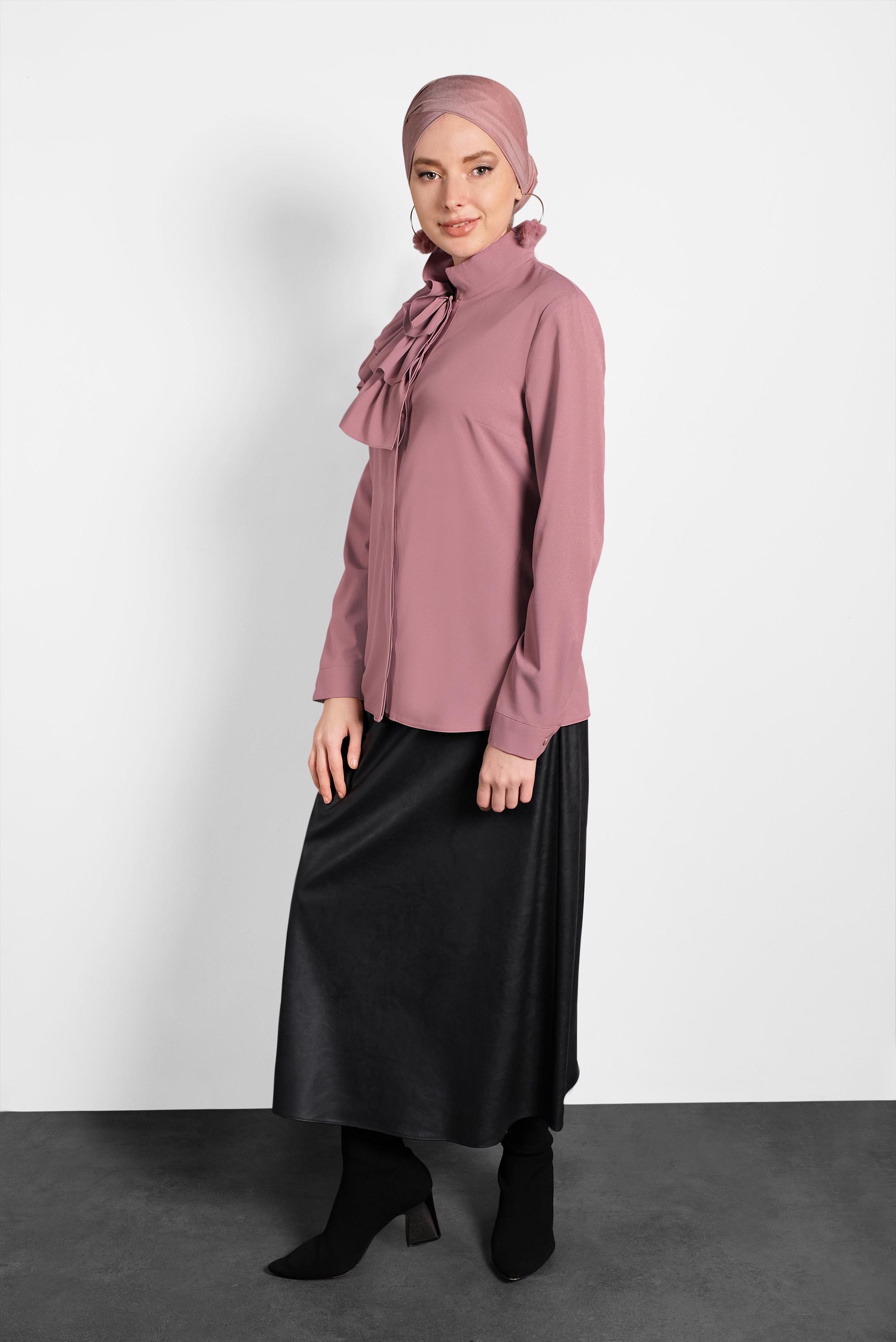 Tesettür giyim PEMBE FIRFIRLI DÜĞMELİ BLUZ 40203