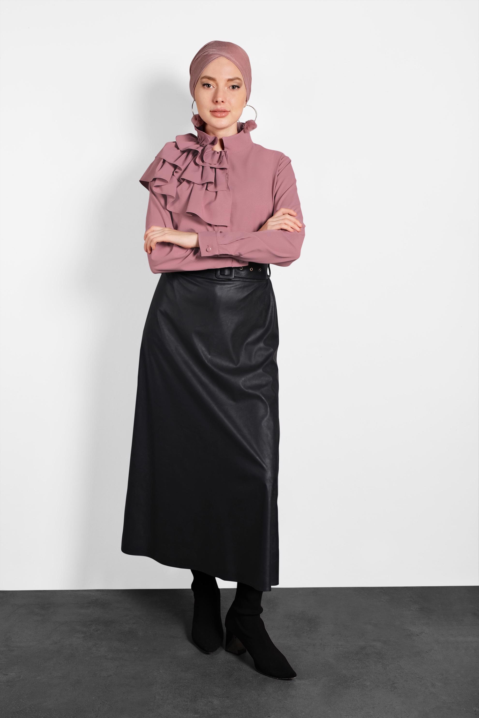 Tesettür giyim PEMBE FIRFIRLI DÜĞMELİ BLUZ 40203