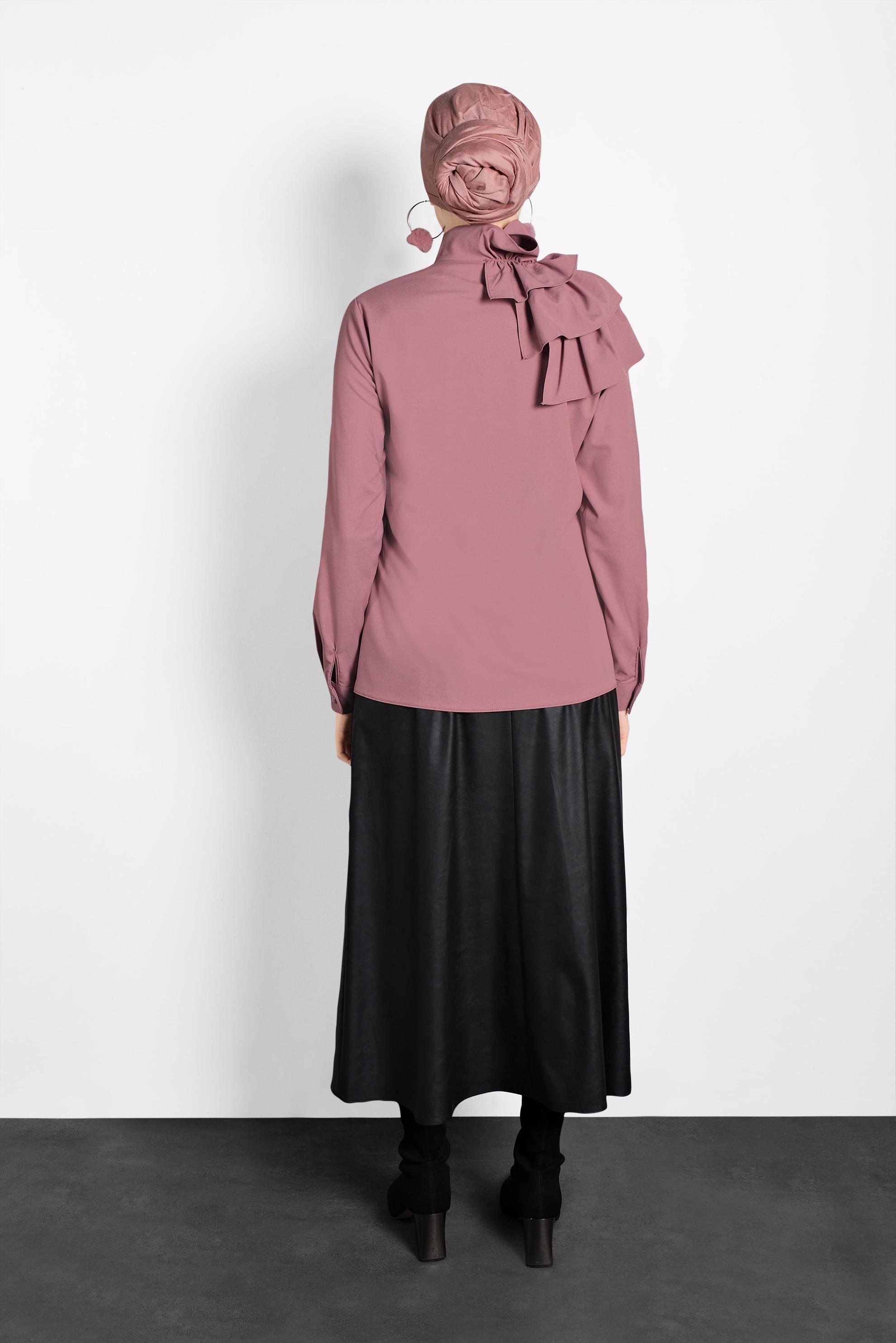 Tesettür giyim PEMBE FIRFIRLI DÜĞMELİ BLUZ 40203