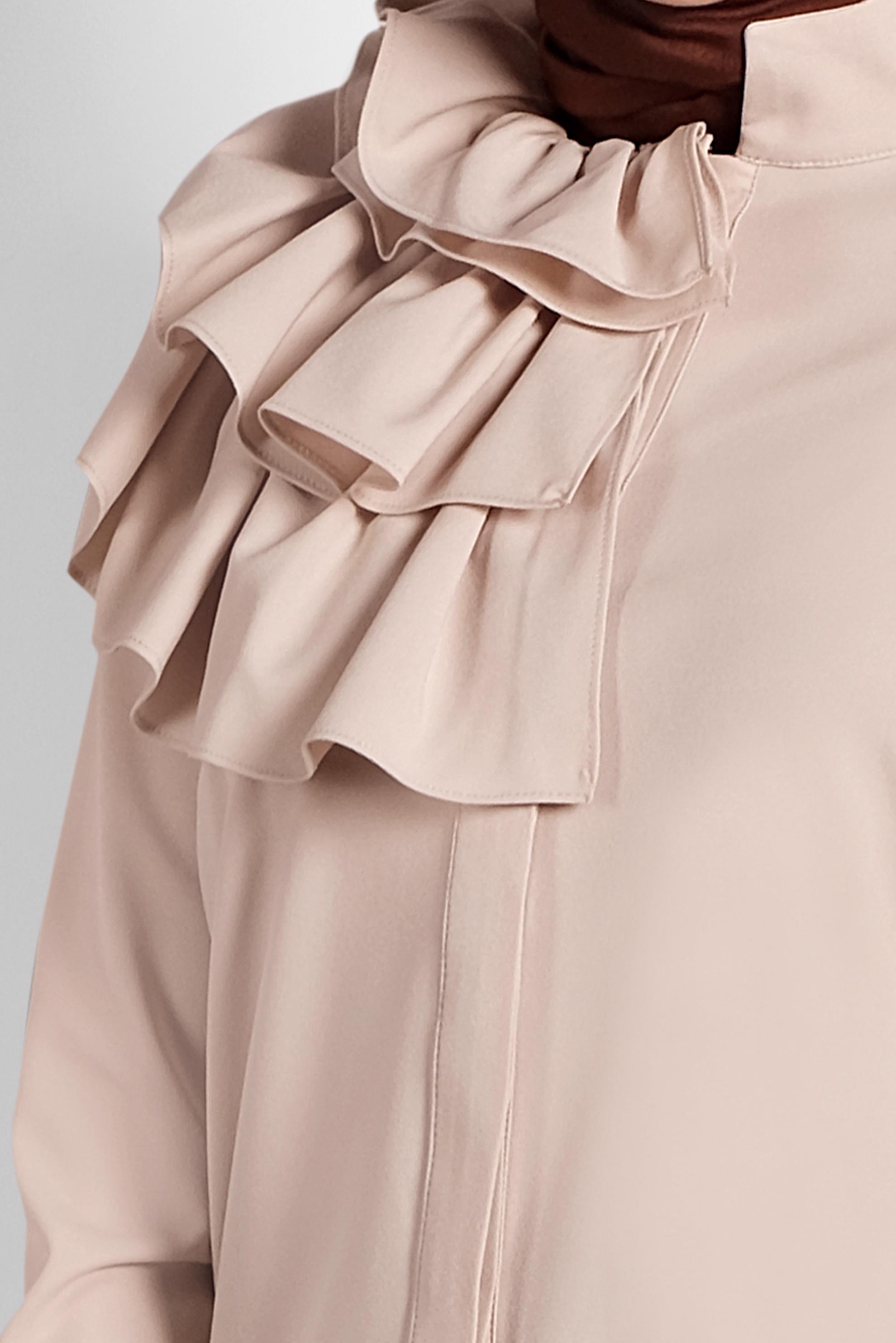 Tesettür giyim EKRU FIRFIRLI DÜĞMELİ BLUZ 40203